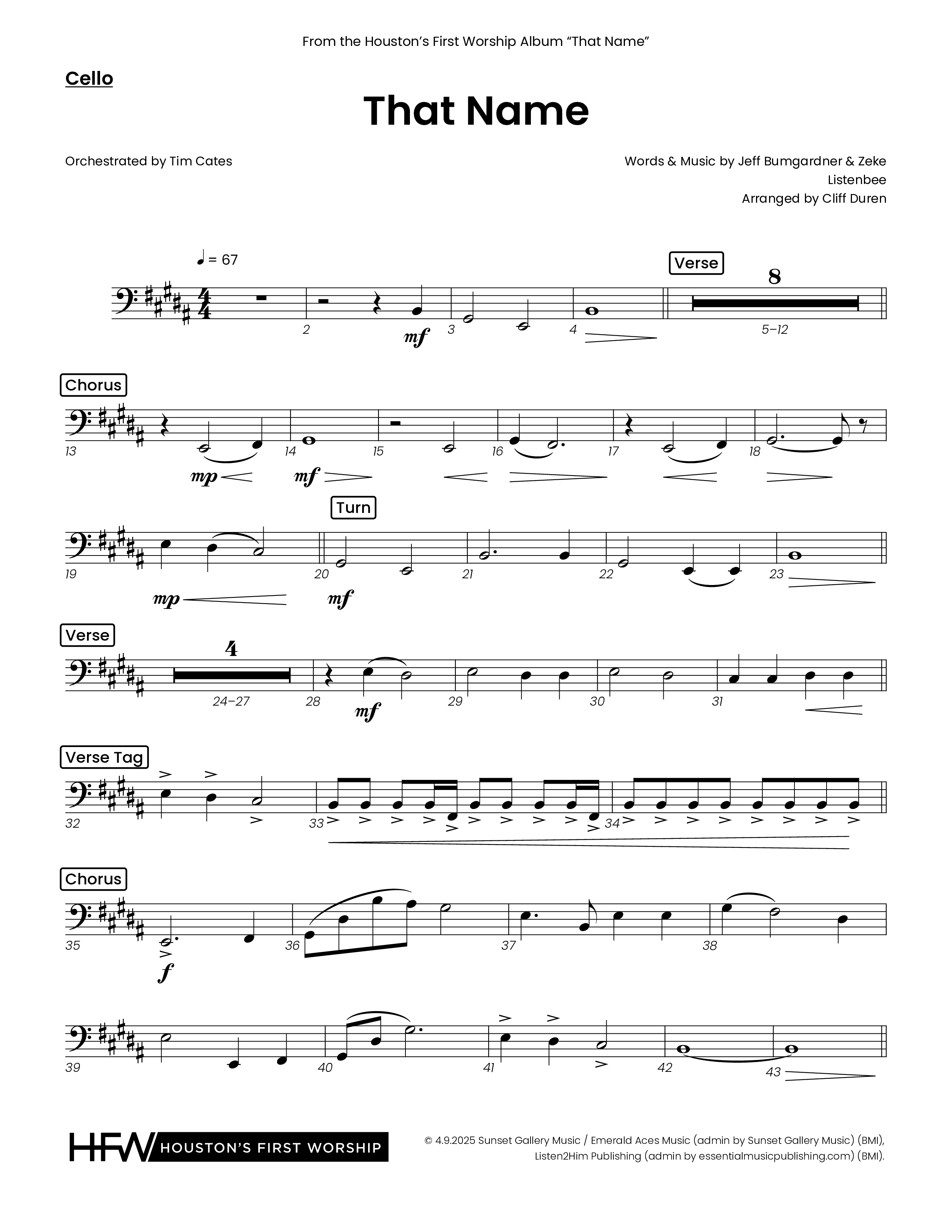 That Name (Choral Anthem SATB) Cello (Houston's First Worship)
