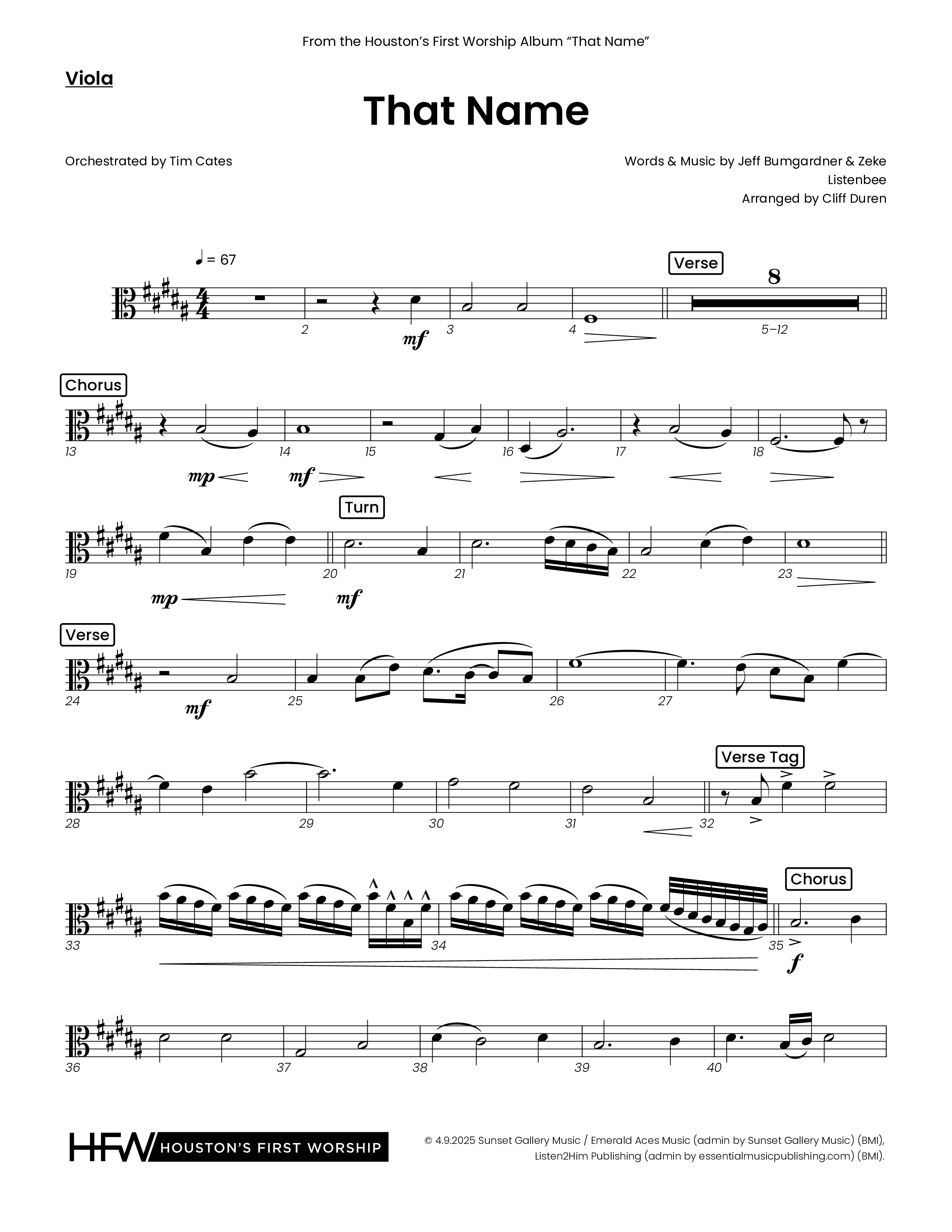 That Name (Choral Anthem SATB) Viola (Houston's First Worship)
