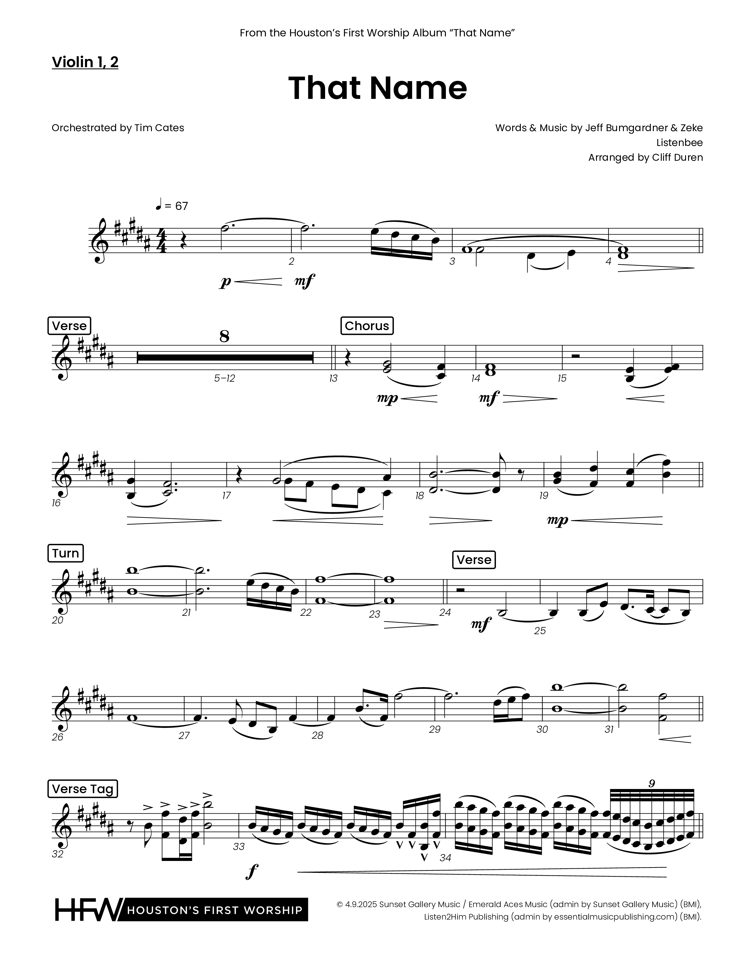 That Name (Choral Anthem SATB) Violin 1/2 (Houston's First Worship)