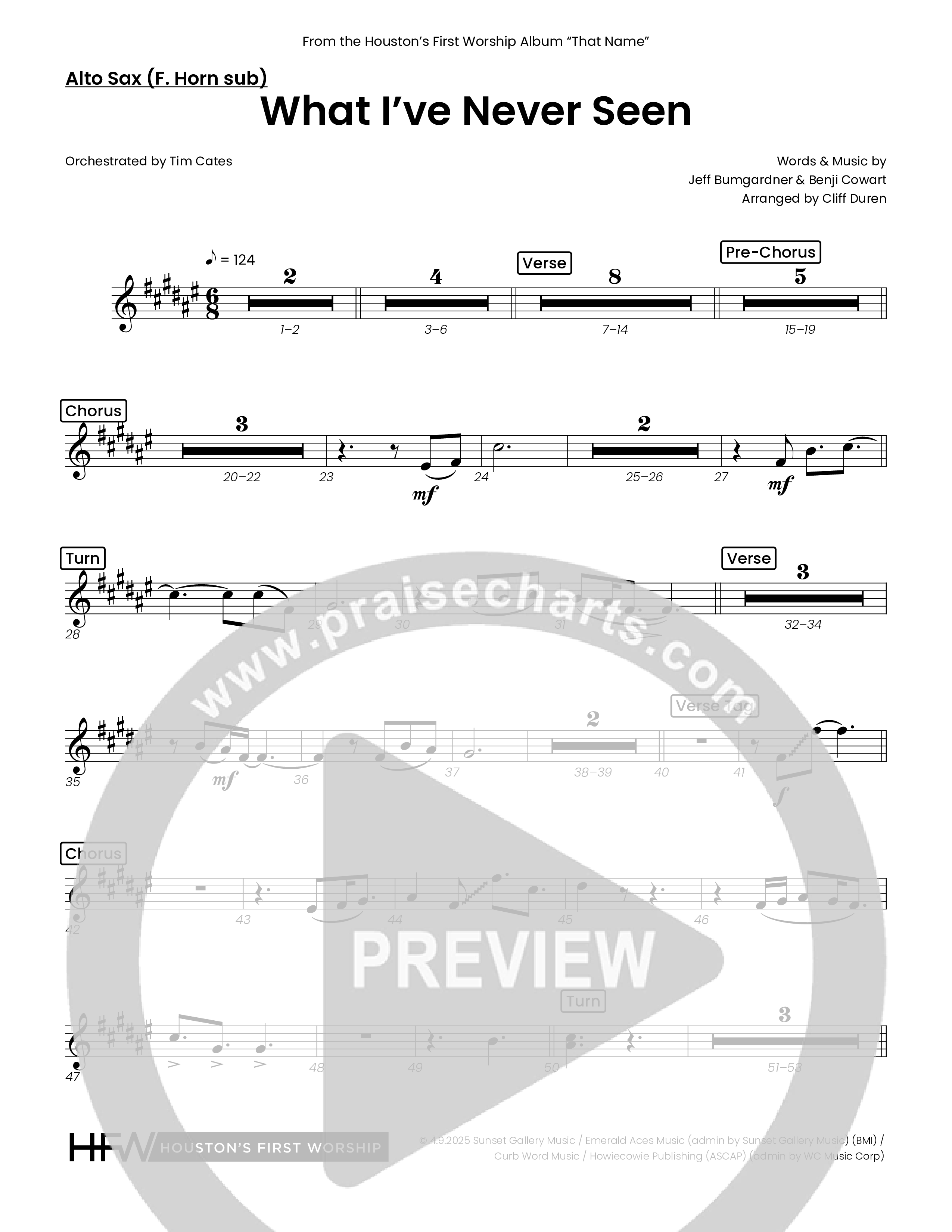 What I've  Never Seen (Choral Anthem SATB) Alto Sax (Houston's First Worship)