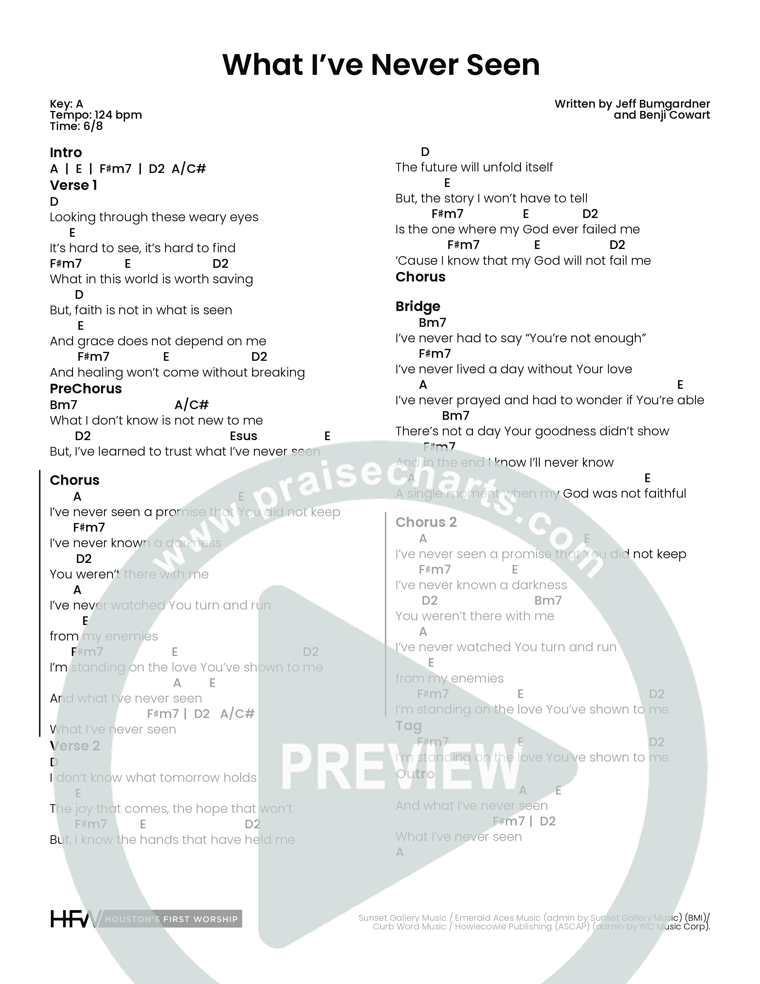 What I've  Never Seen (Choral Anthem SATB) Chord Chart (Houston's First Worship)