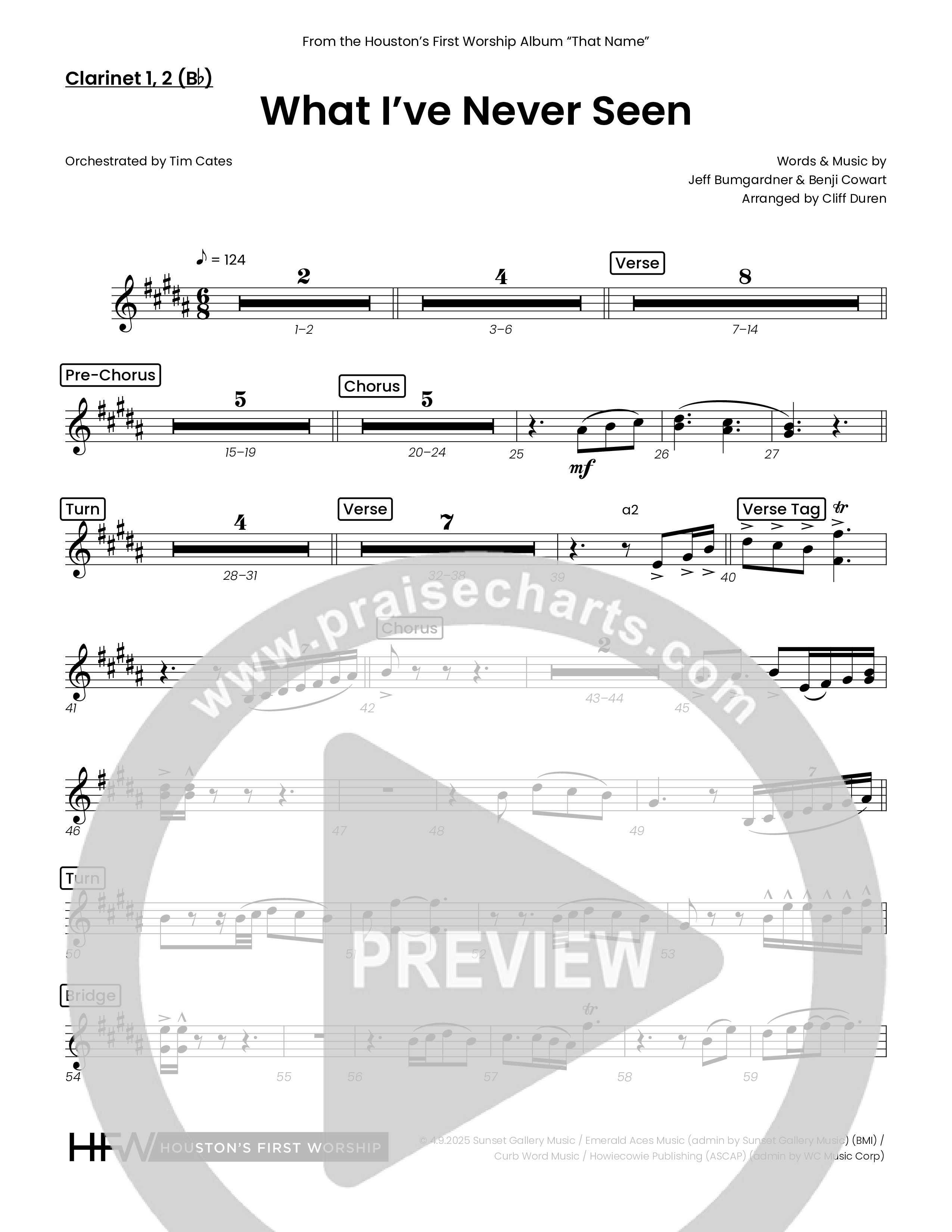 What I've  Never Seen (Choral Anthem SATB) Clarinet 1/2 (Houston's First Worship)