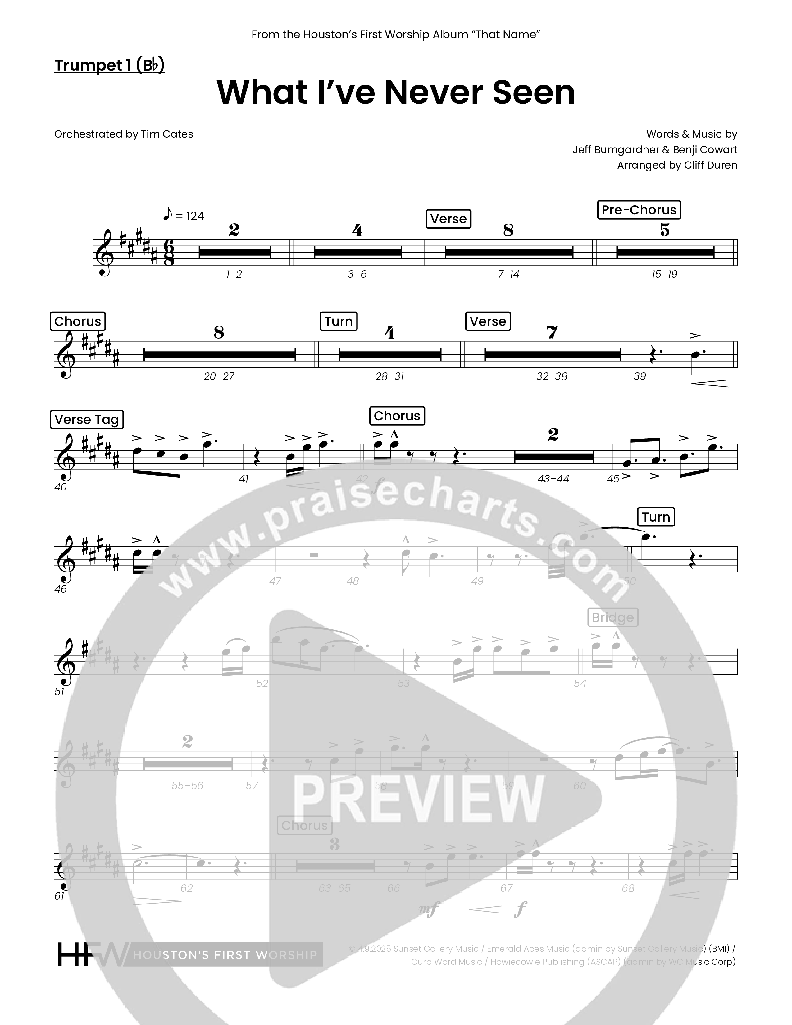 What I've Never Seen (Choral Anthem SATB) Trumpet 1 (Houston's First Worship)