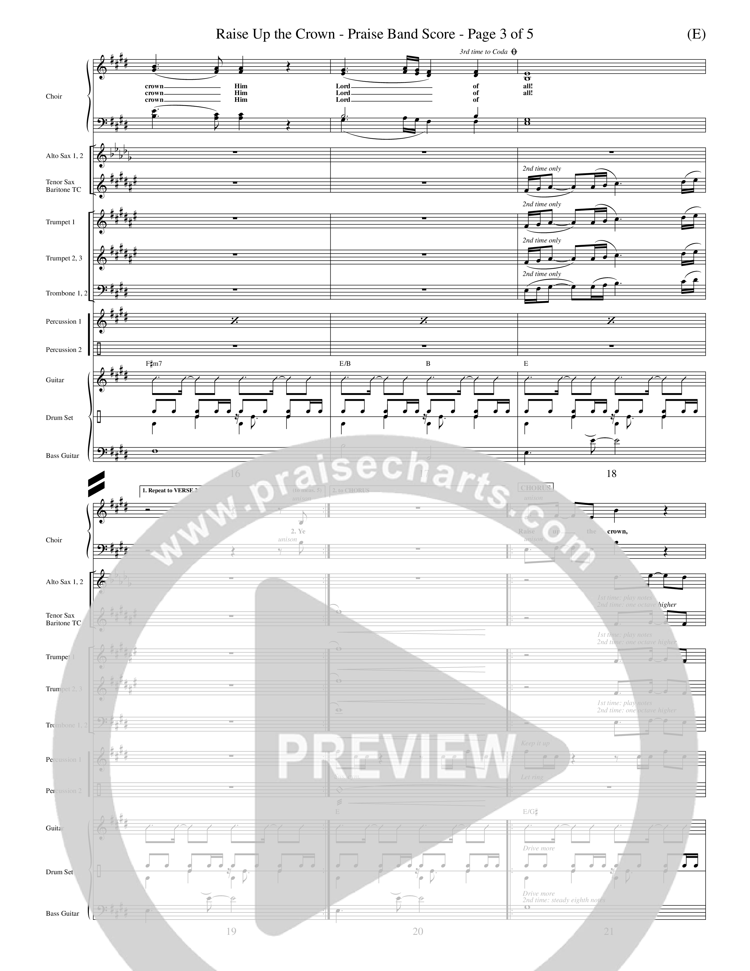 Raise Up The Crown (Choral Anthem SATB) PraiseBand (incl. Brass) (Word Music Choral / Orch. Dave Williamson)