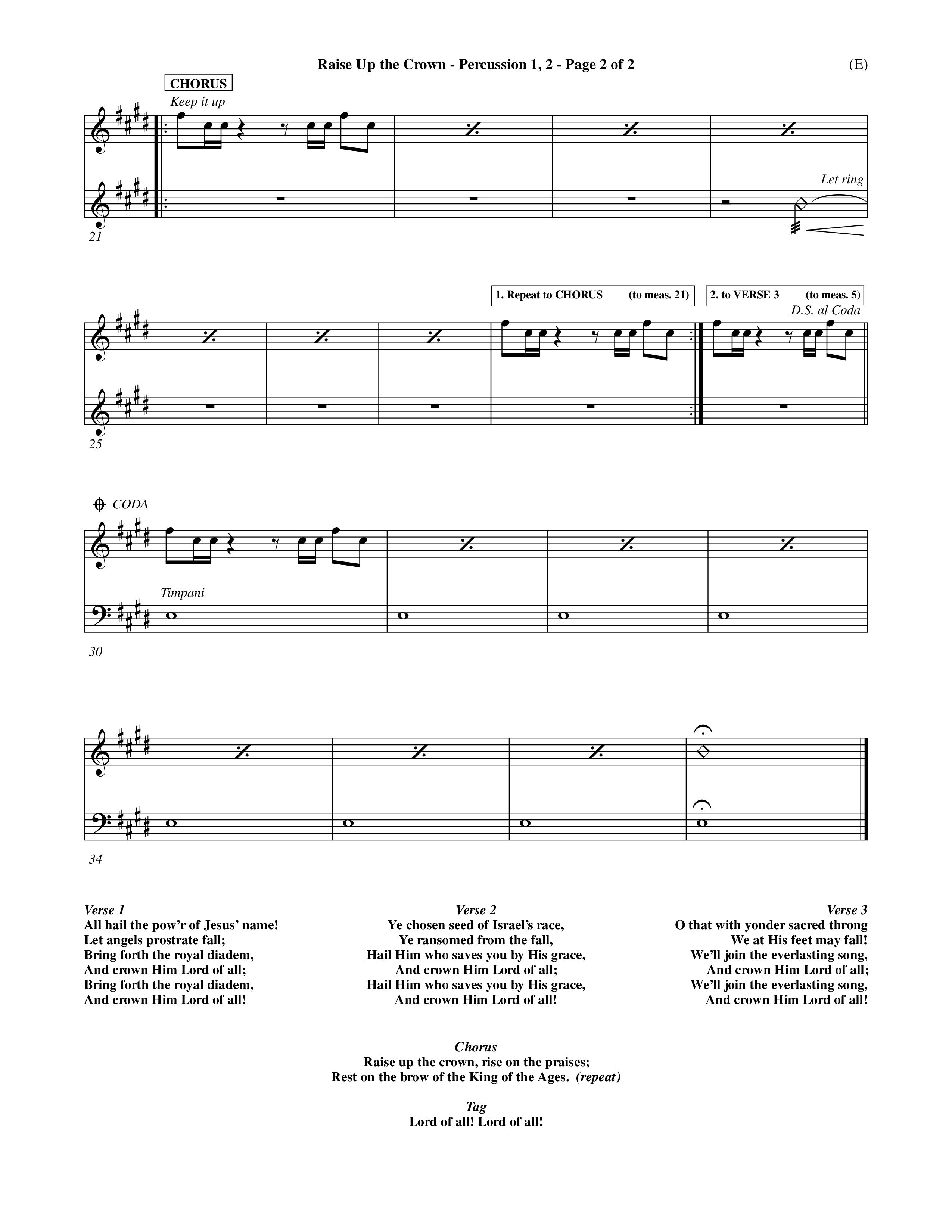 Raise Up The Crown (Choral Anthem SATB) Percussion 1/2 (Word Music Choral / Orch. Dave Williamson)