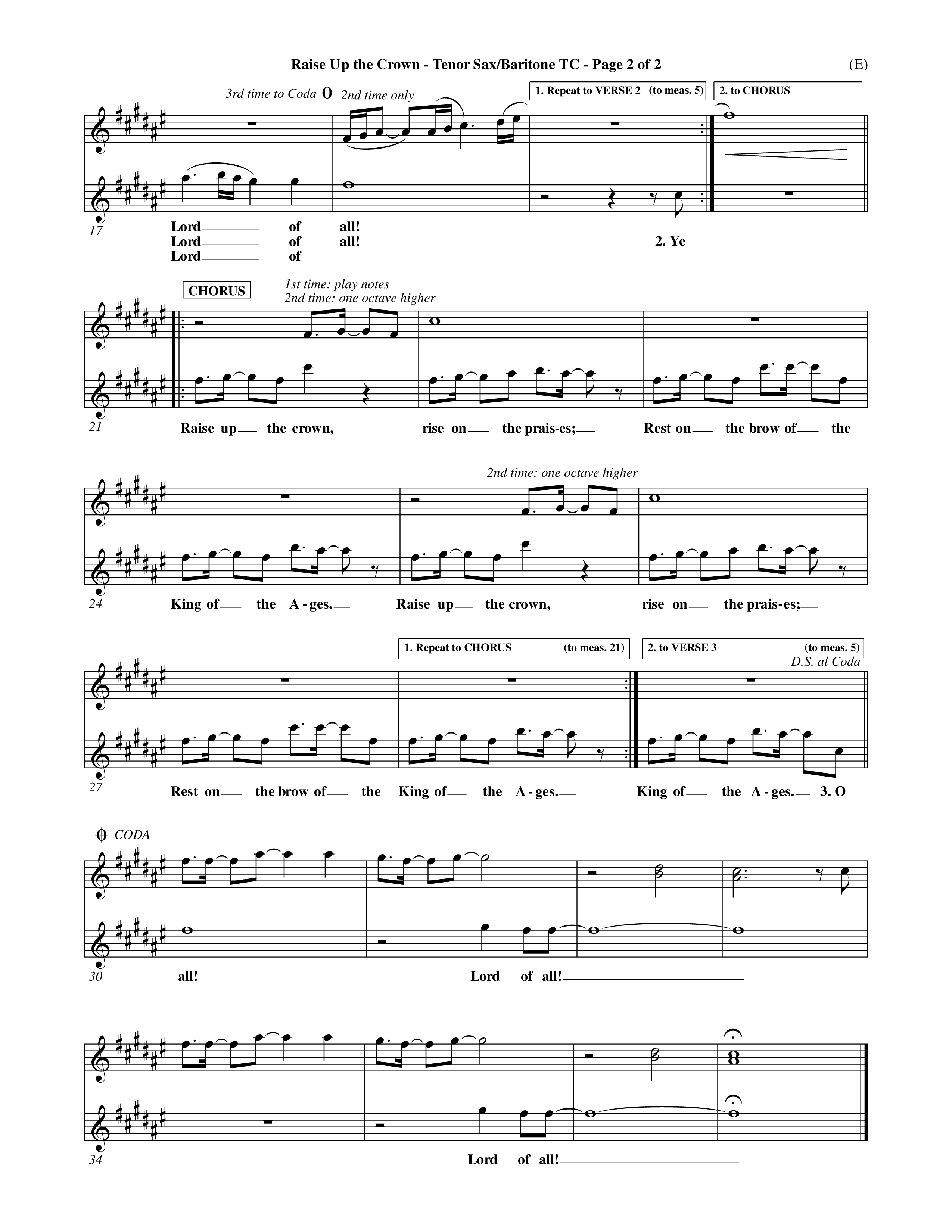 Raise Up The Crown (Choral Anthem SATB) Tenor Sax/Baritone T.C. (Word Music Choral / Orch. Dave Williamson)