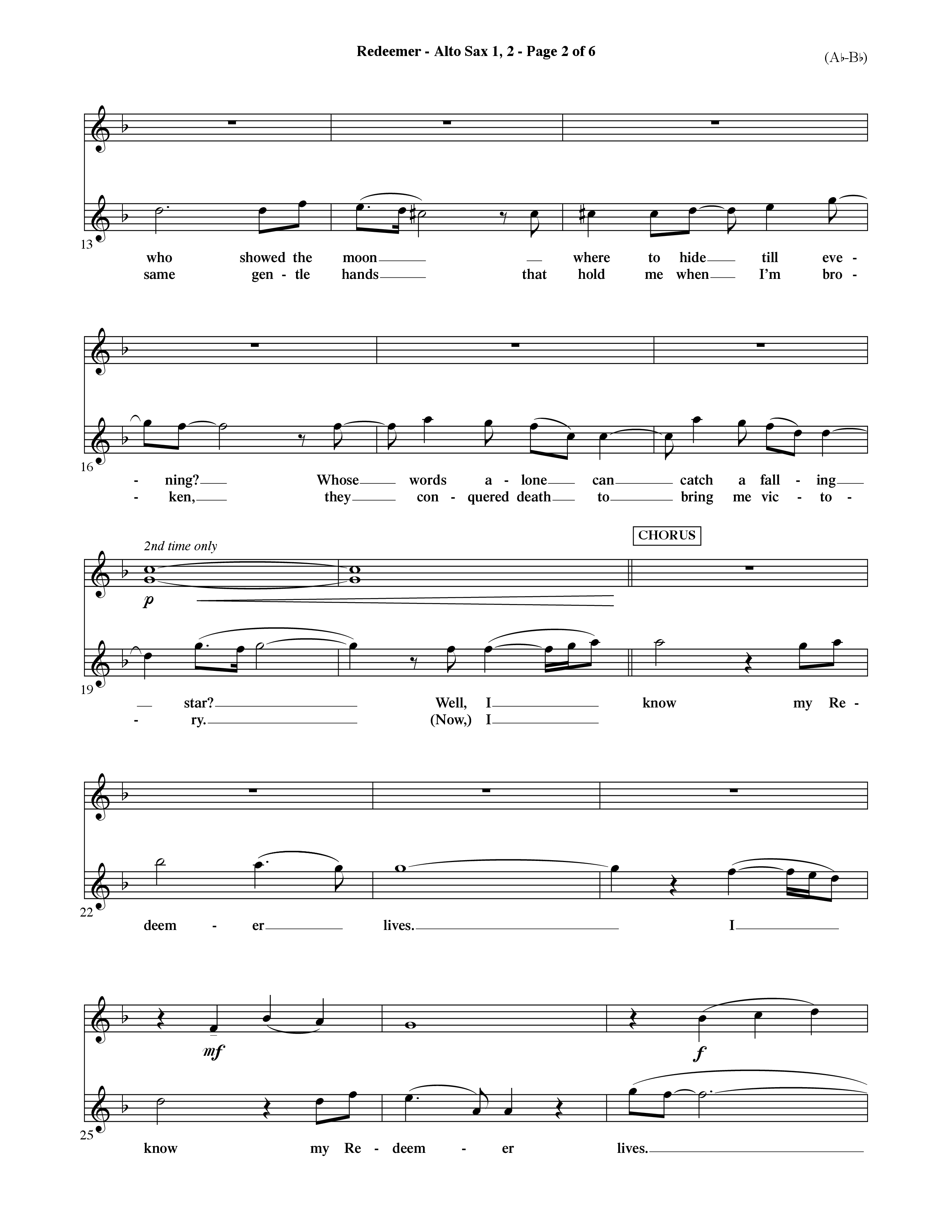 Redeemer (Choral Anthem SATB) Alto Sax 1/2 (Word Music Choral / Orch. David Shipps)