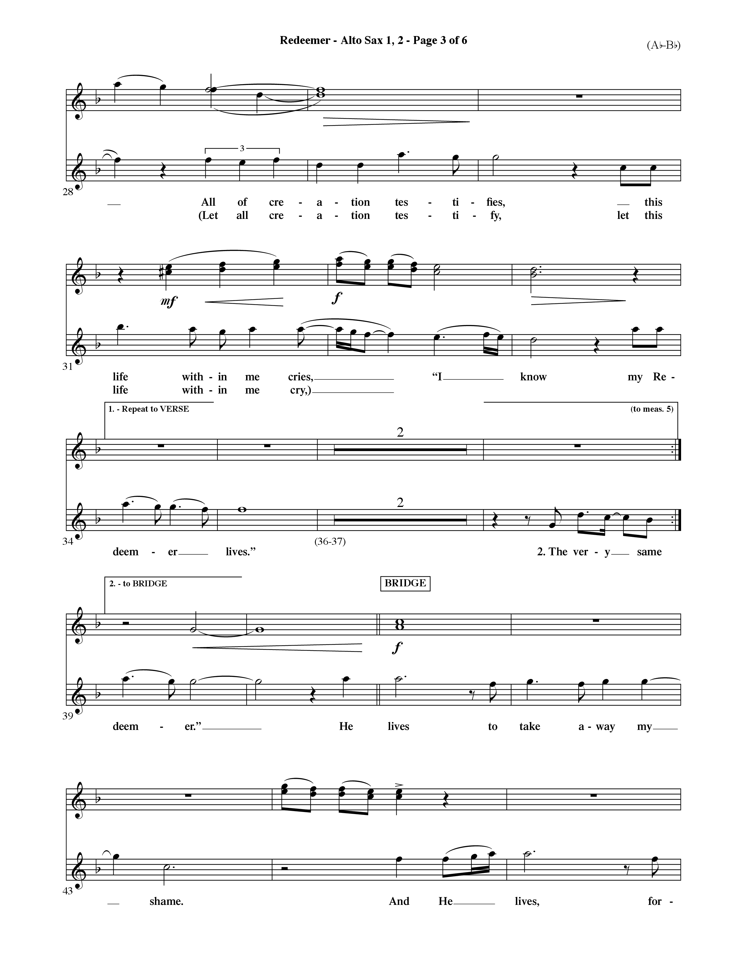 Redeemer (Choral Anthem SATB) Alto Sax 1/2 (Word Music Choral / Orch. David Shipps)