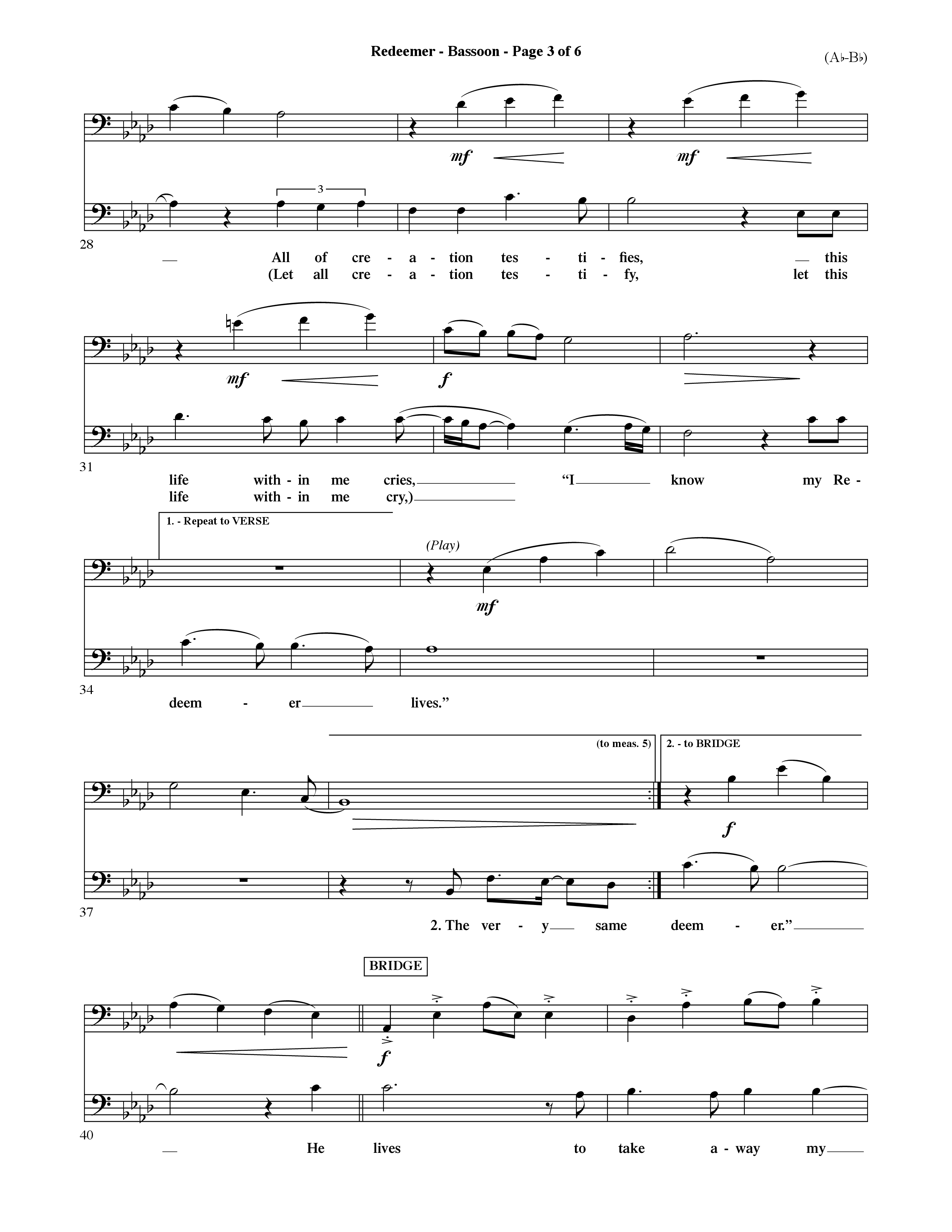 Redeemer (Choral Anthem SATB) Bassoon (Word Music Choral / Orch. David Shipps)