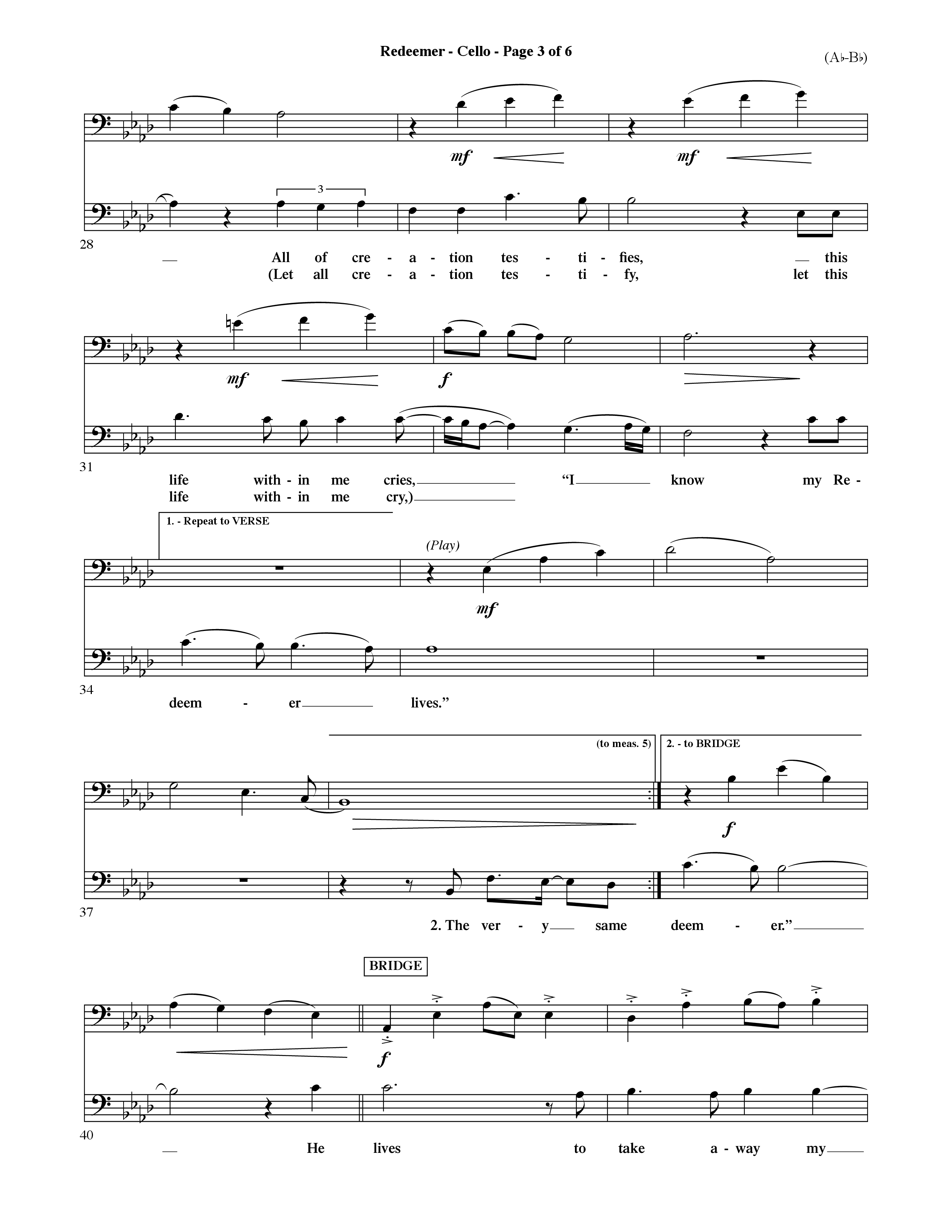 Redeemer (Choral Anthem SATB) Cello (Word Music Choral / Orch. David Shipps)