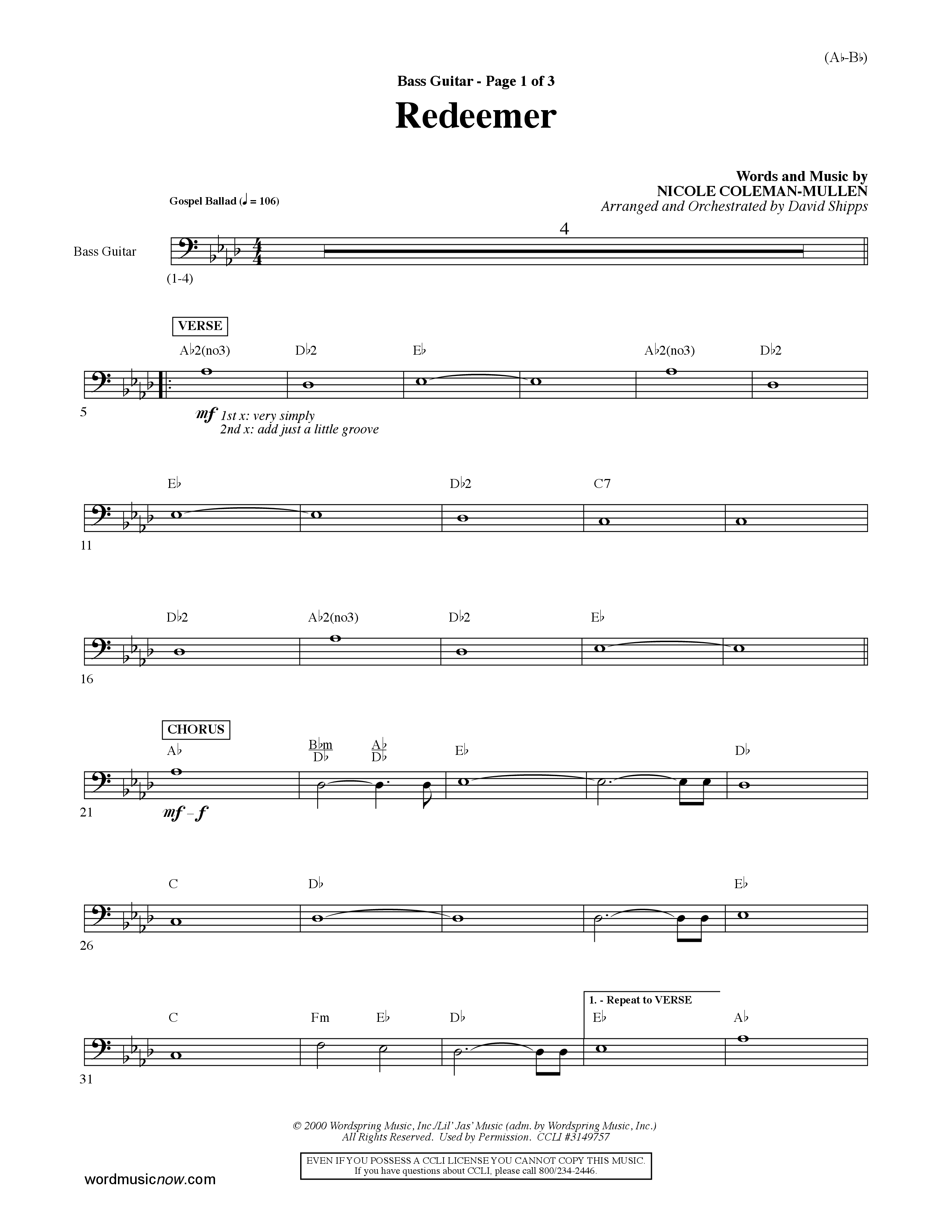 Redeemer (Choral Anthem SATB) Guitar (Word Music Choral / Orch. David Shipps)