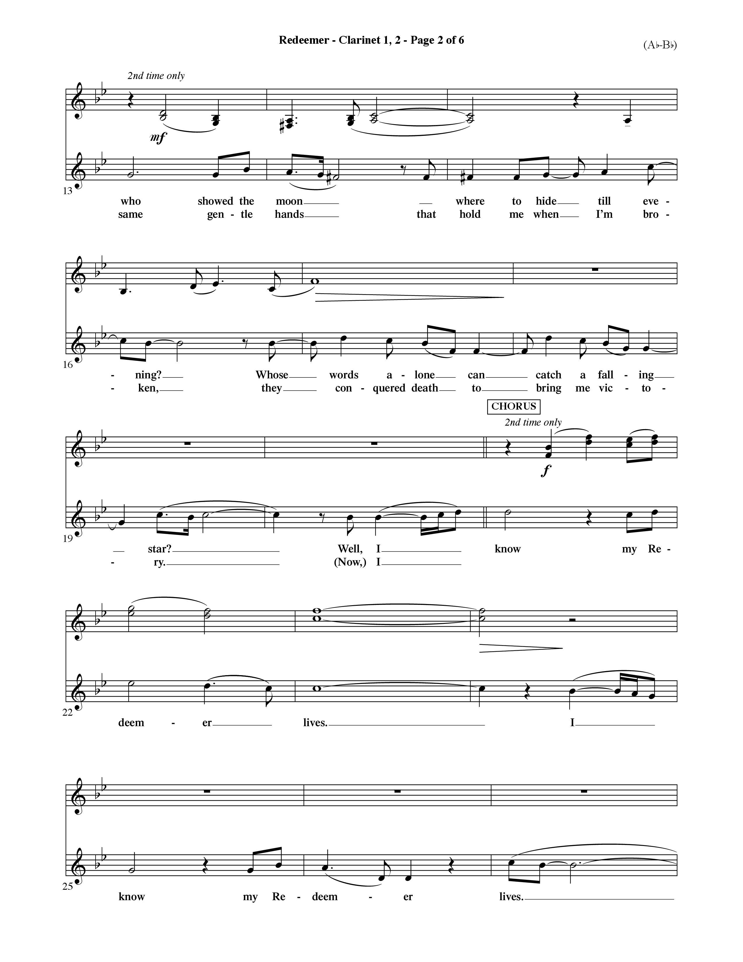 Redeemer (Choral Anthem SATB) Clarinet 1/2 (Word Music Choral / Orch. David Shipps)