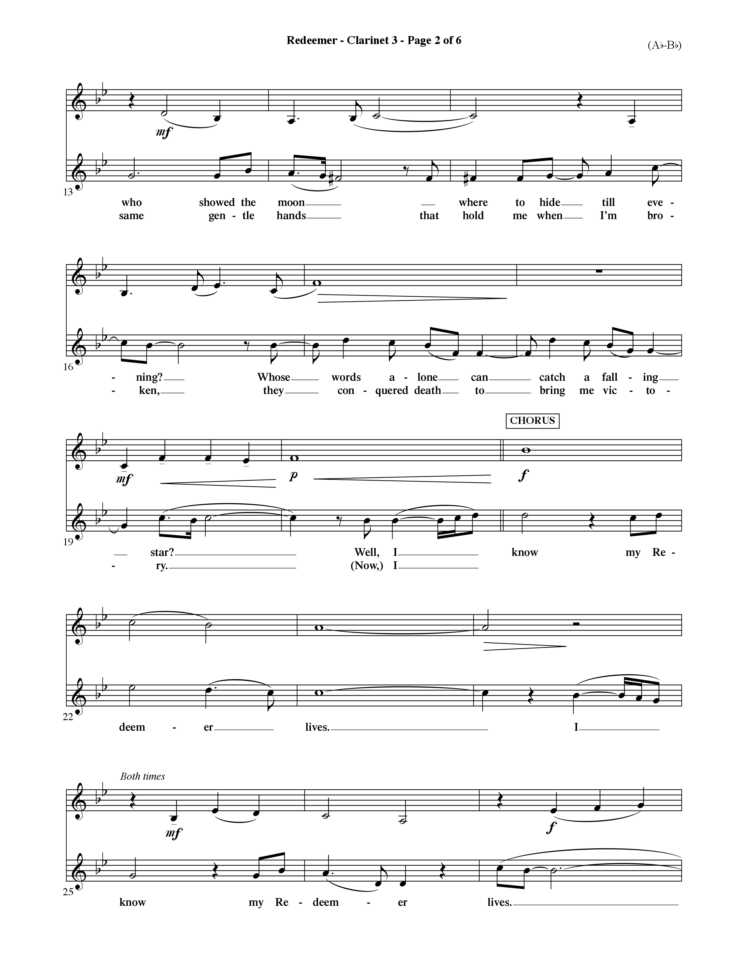 Redeemer (Choral Anthem SATB) Clarinet 3 (Word Music Choral / Orch. David Shipps)