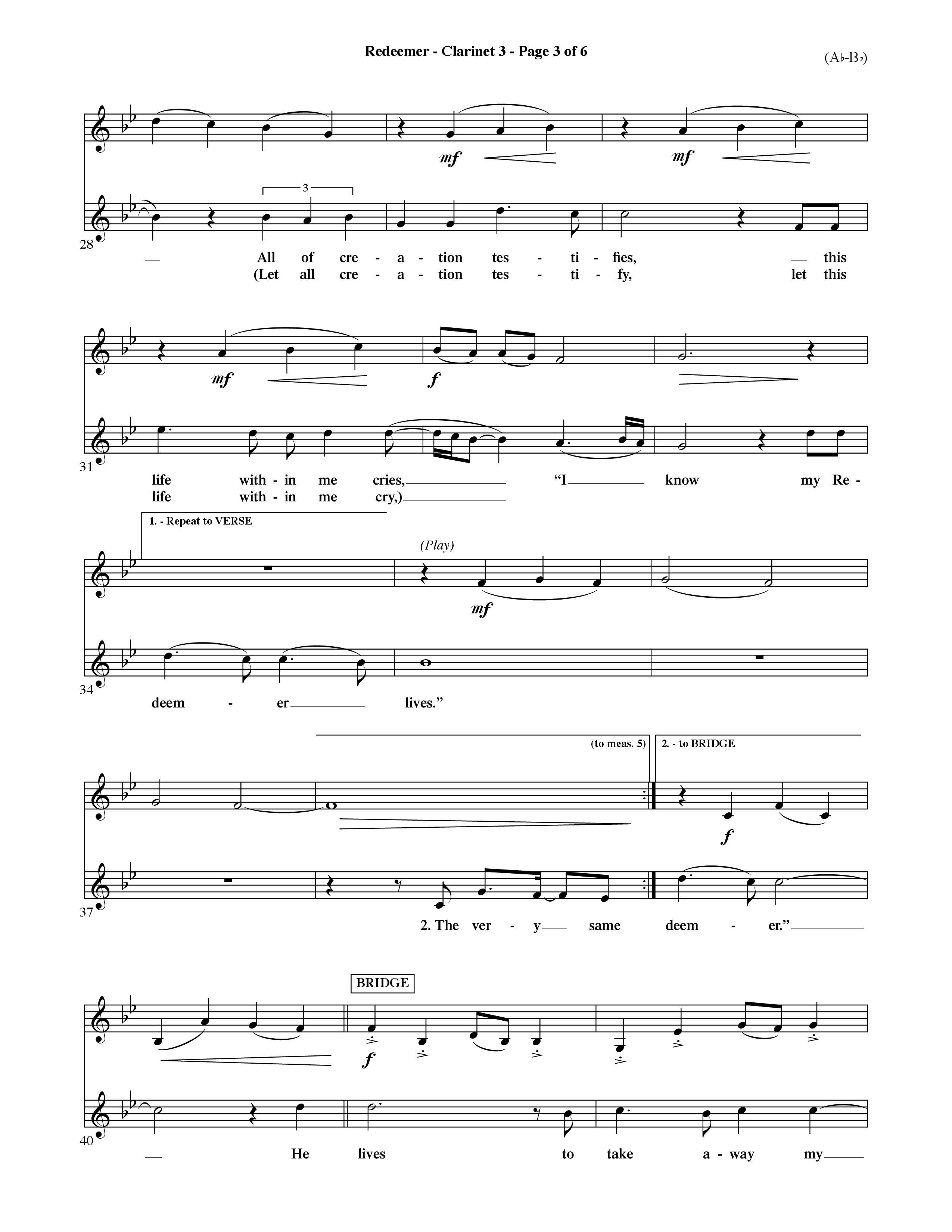 Redeemer (Choral Anthem SATB) Clarinet 3 (Word Music Choral / Orch. David Shipps)