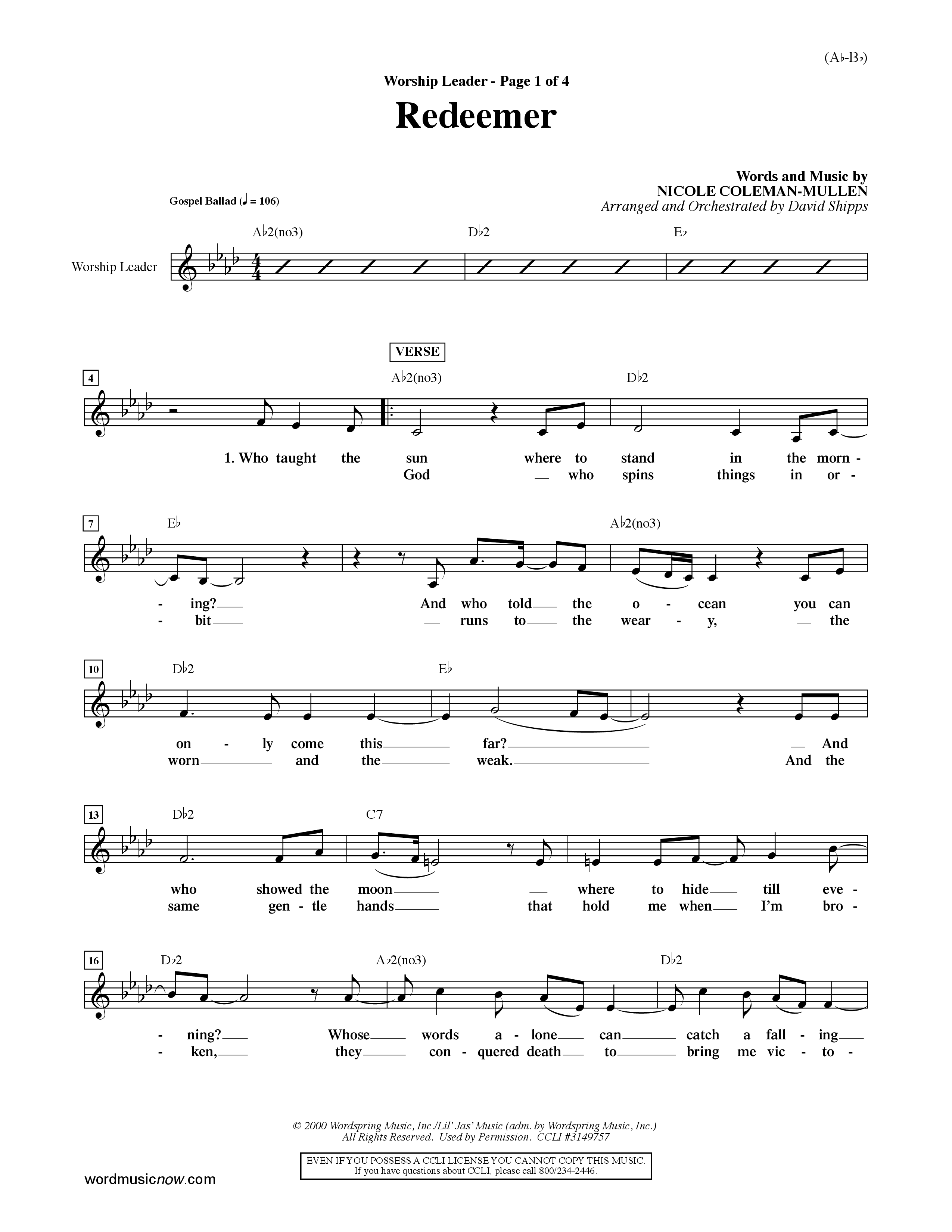 Redeemer (Choral Anthem SATB) Rhythm Pack (Word Music Choral / Orch. David Shipps)