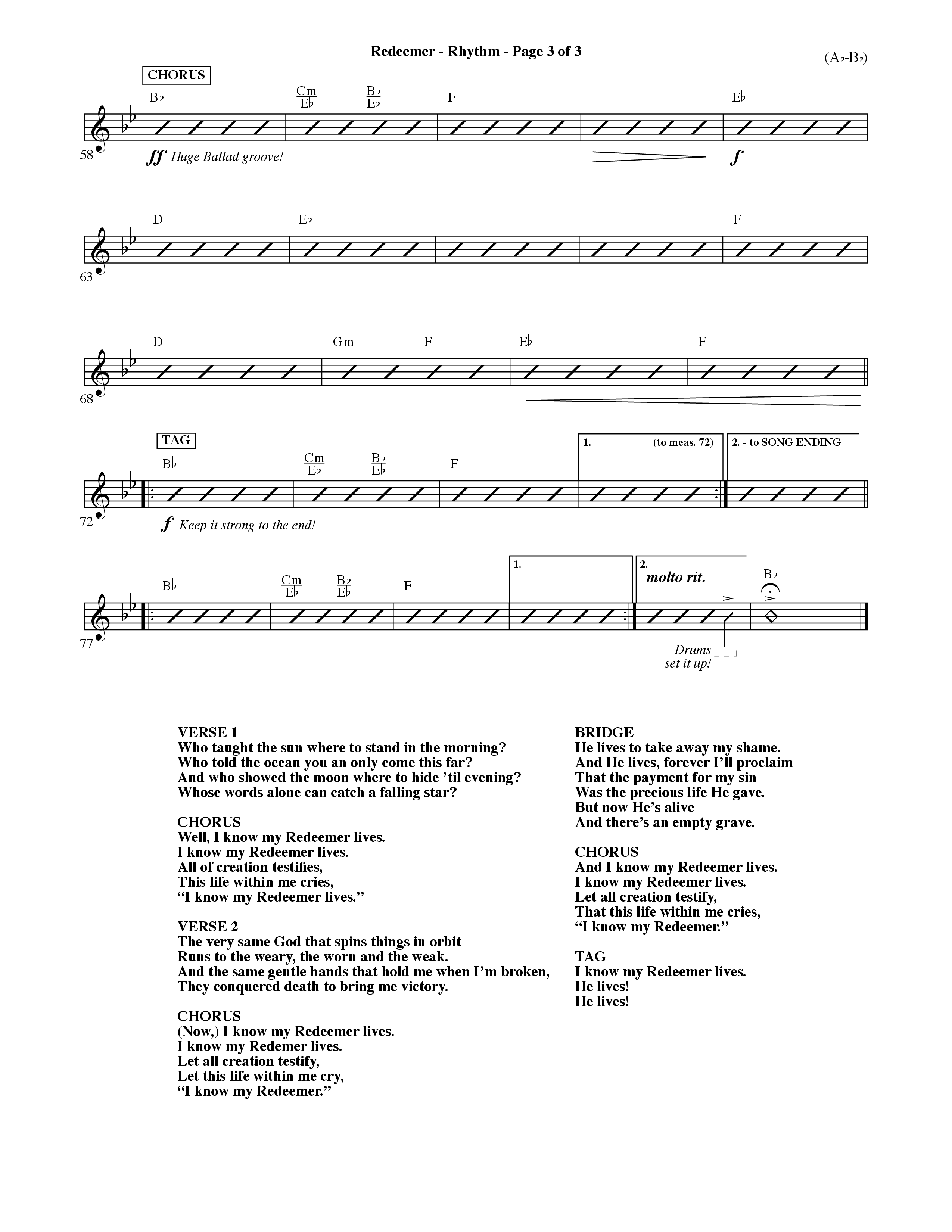 Redeemer (Choral Anthem SATB) Rhythm Chart (Word Music Choral / Orch. David Shipps)
