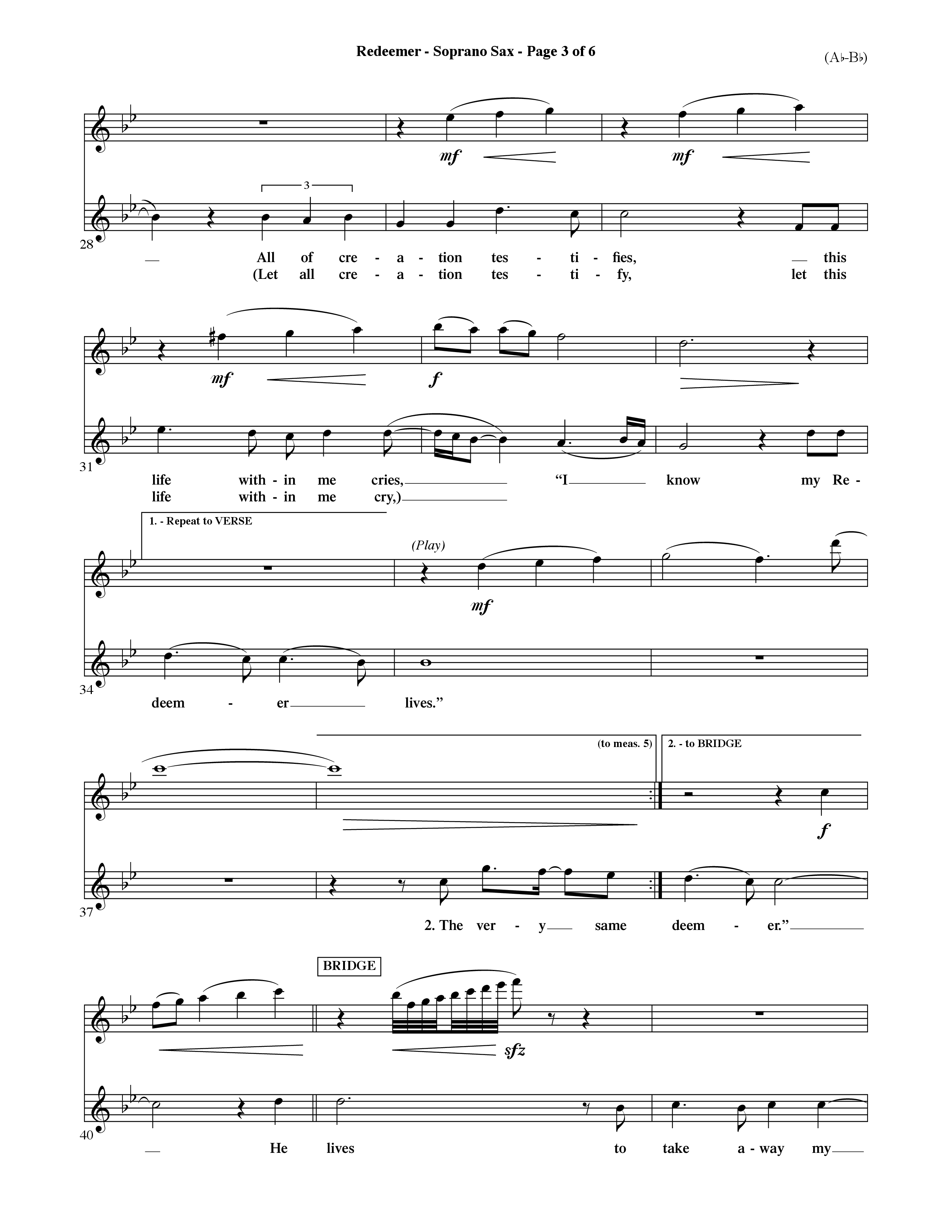 Redeemer (Choral Anthem SATB) Saxophone (Word Music Choral / Orch. David Shipps)