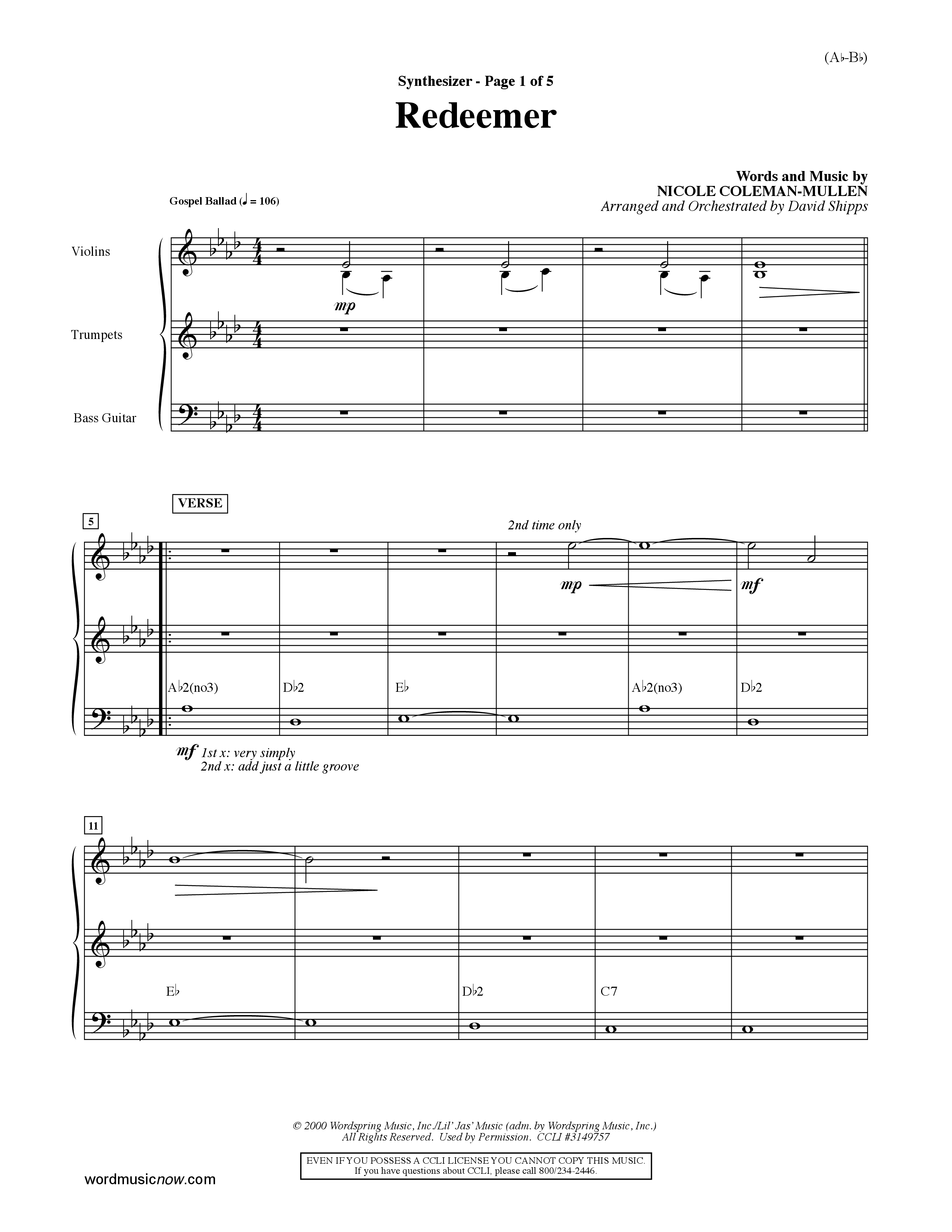 Redeemer (Choral Anthem SATB) Synth (Word Music Choral / Orch. David Shipps)