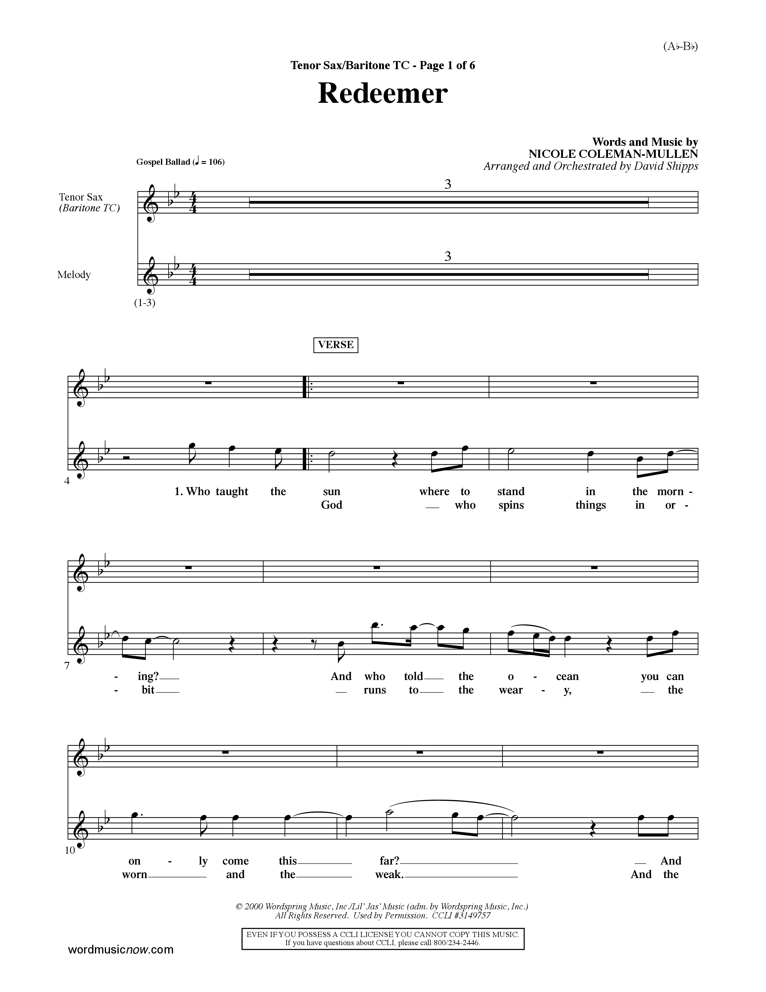 Redeemer (Choral Anthem SATB) Tenor Sax/Baritone T.C. (Word Music Choral / Orch. David Shipps)
