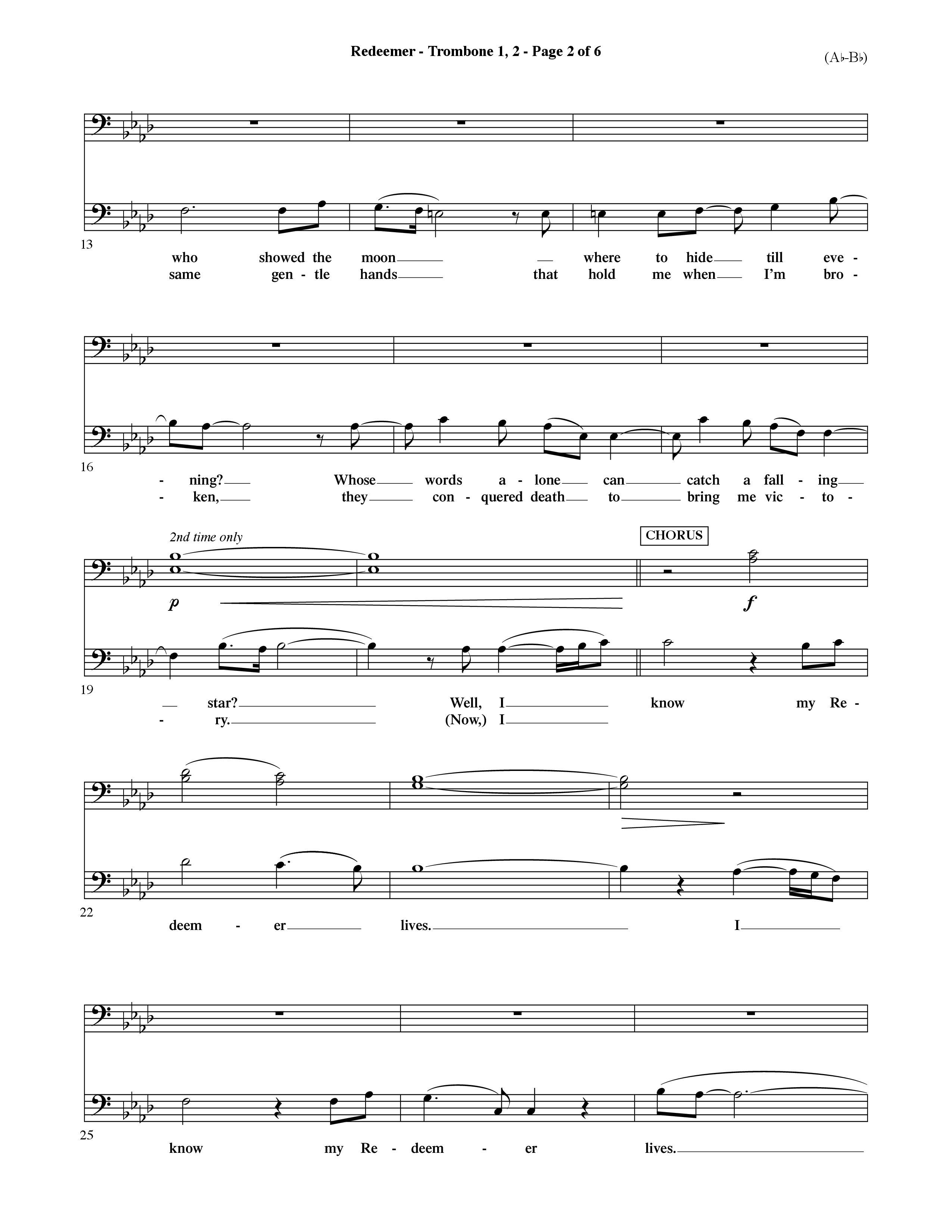 Redeemer (Choral Anthem SATB) Trombone 1/2 (Word Music Choral / Orch. David Shipps)