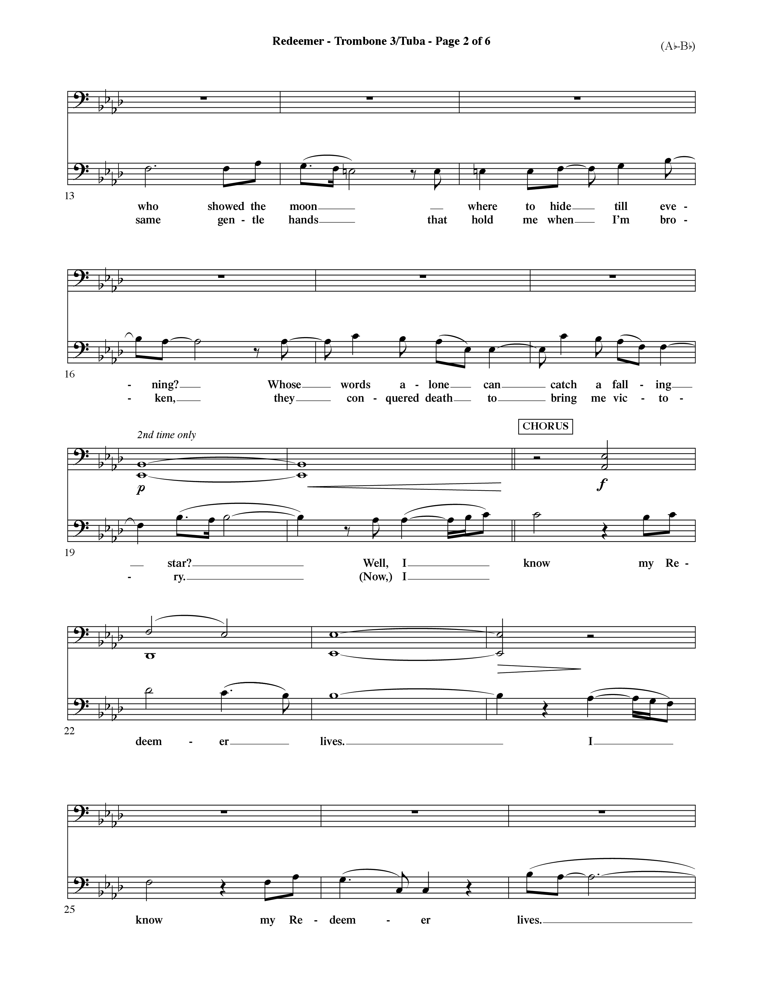Redeemer (Choral Anthem SATB) Trombone 3/Tuba (Word Music Choral / Orch. David Shipps)