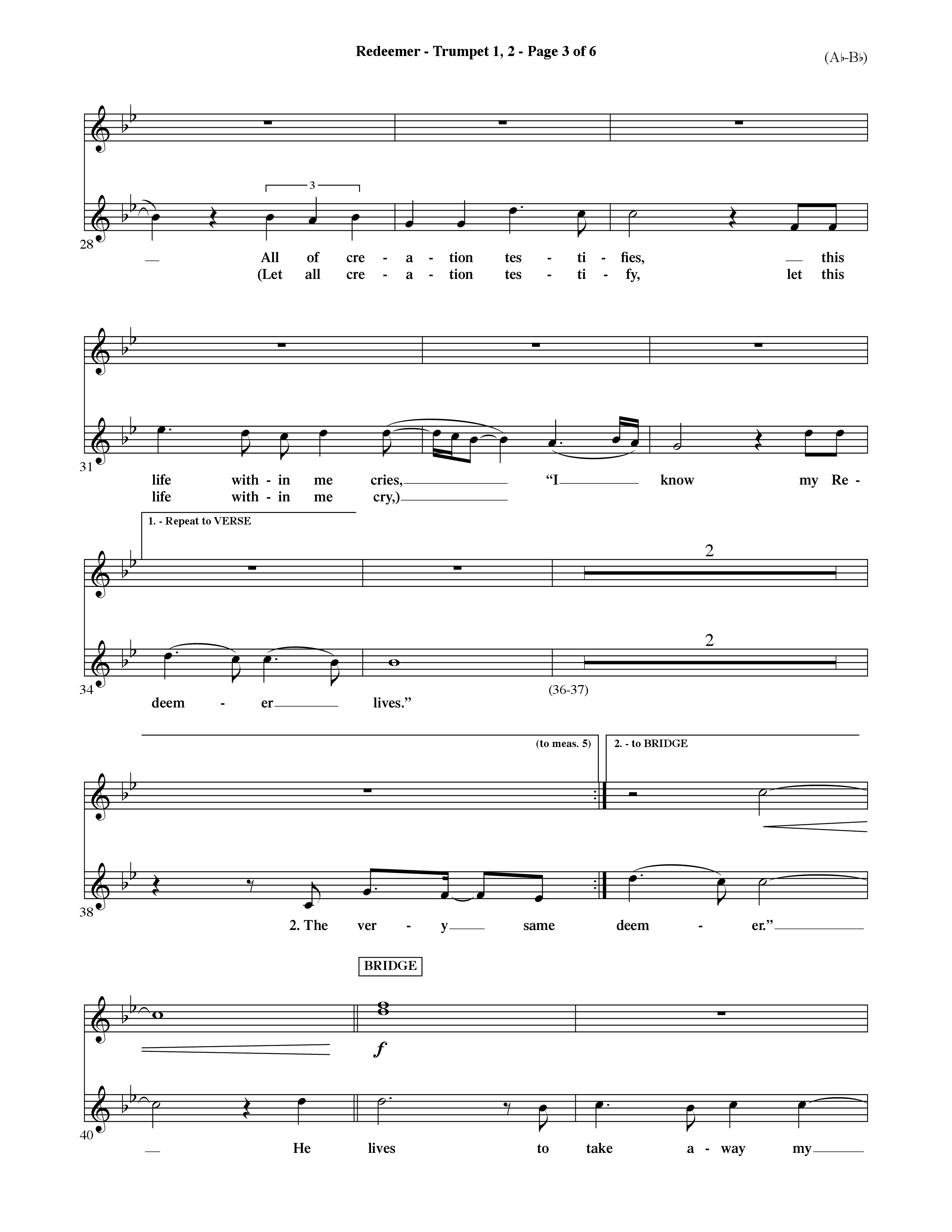 Redeemer (Choral Anthem SATB) Trumpet 1,2 (Word Music Choral / Orch. David Shipps)