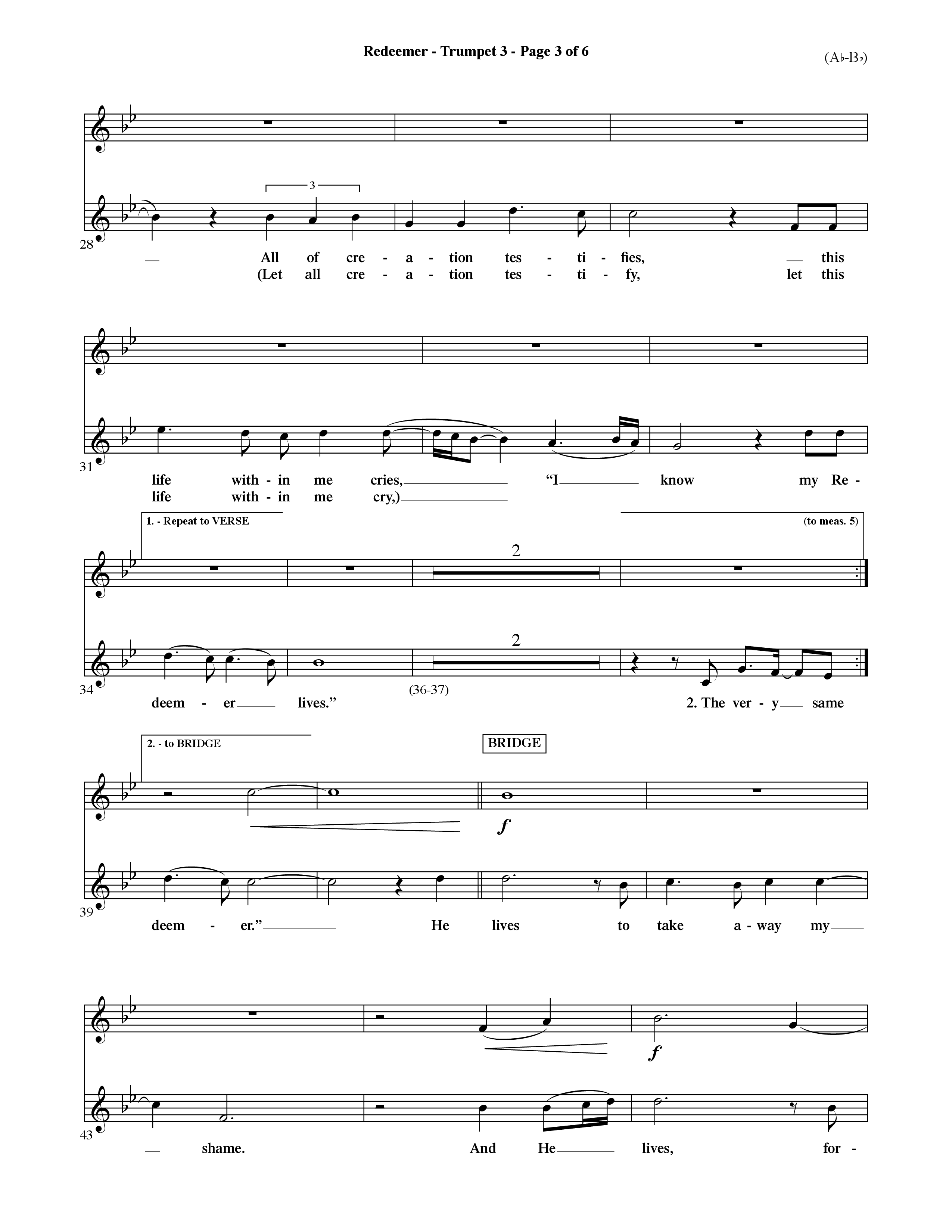 Redeemer (Choral Anthem SATB) Trumpet 3 (Word Music Choral / Orch. David Shipps)