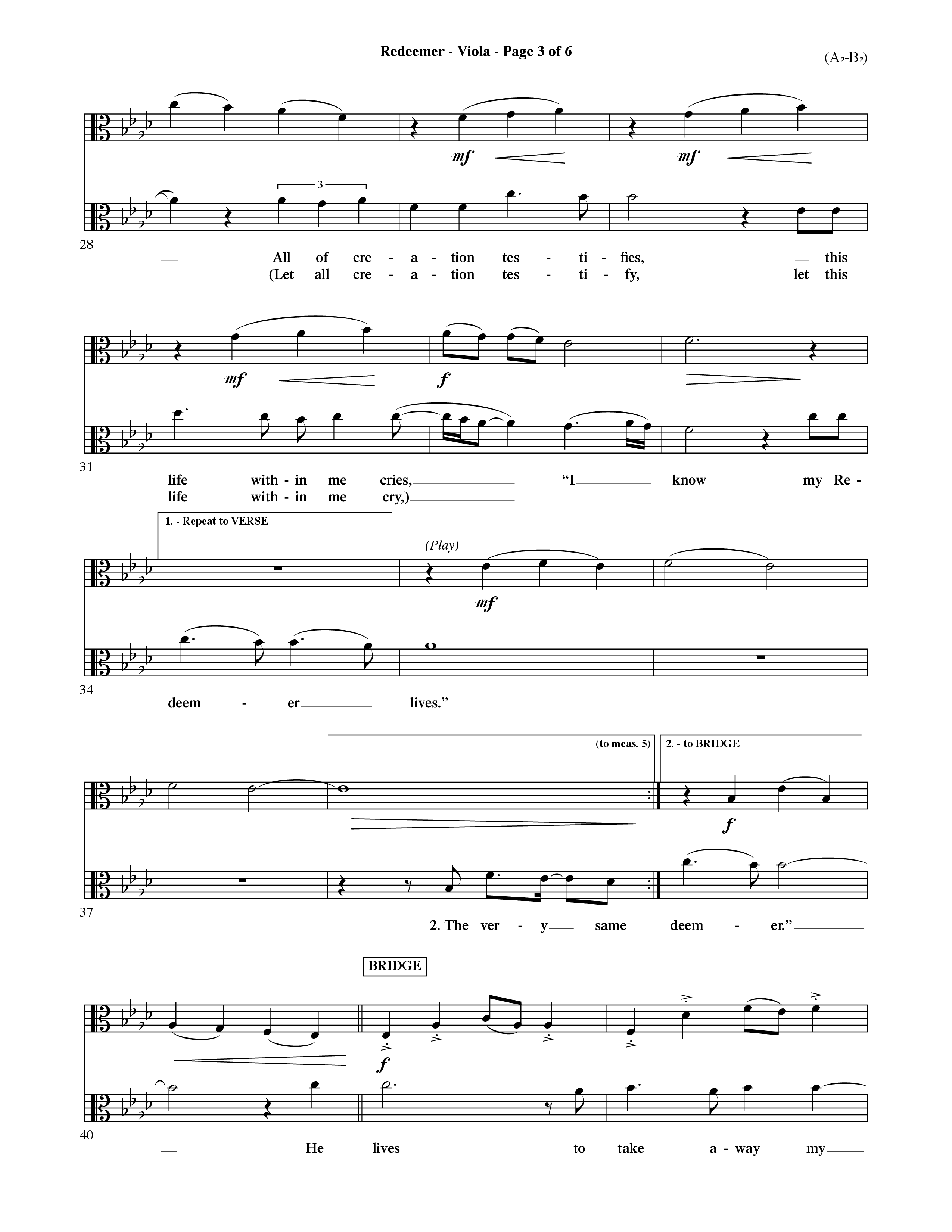 Redeemer (Choral Anthem SATB) Viola (Word Music Choral / Orch. David Shipps)