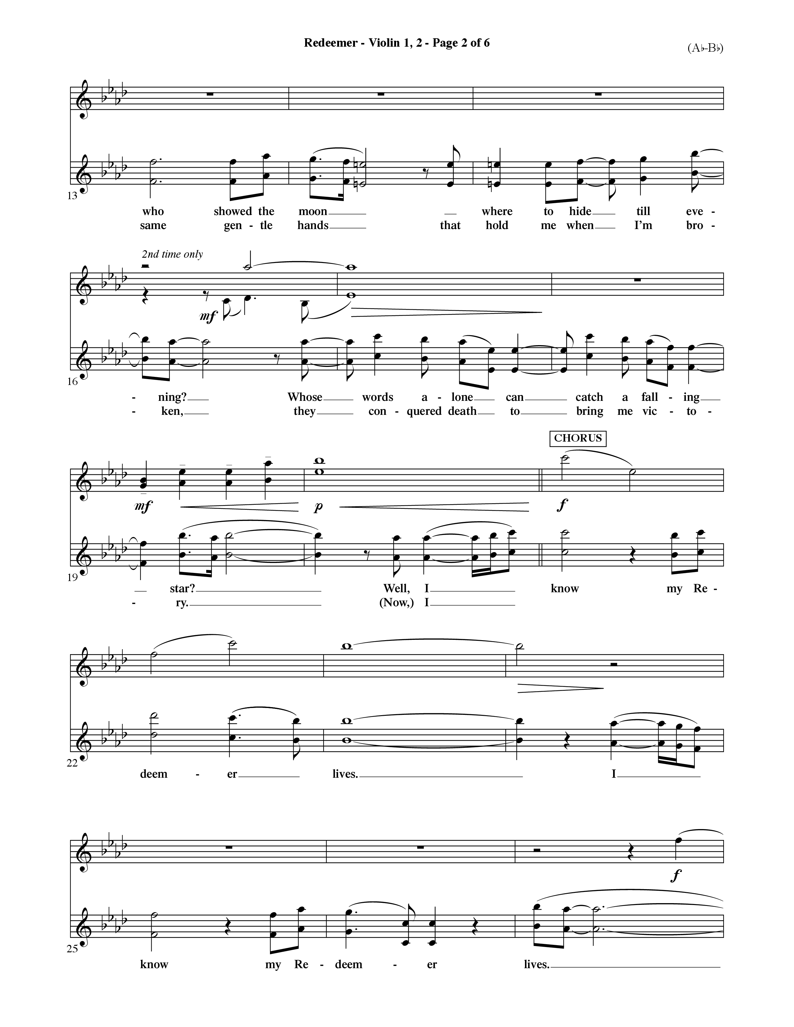 Redeemer (Choral Anthem SATB) Violin 1/2 (Word Music Choral / Orch. David Shipps)