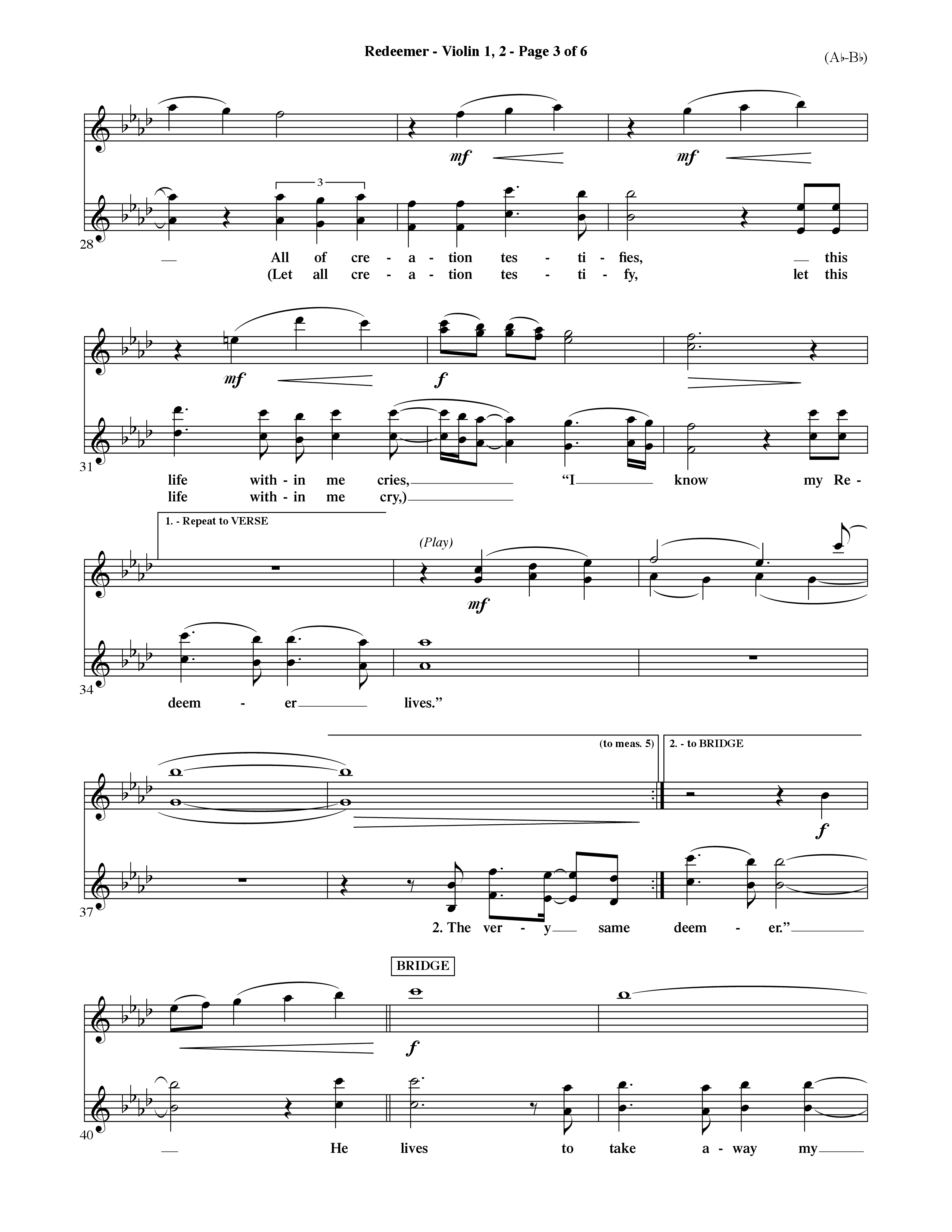 Redeemer (Choral Anthem SATB) Violin 1/2 (Word Music Choral / Orch. David Shipps)