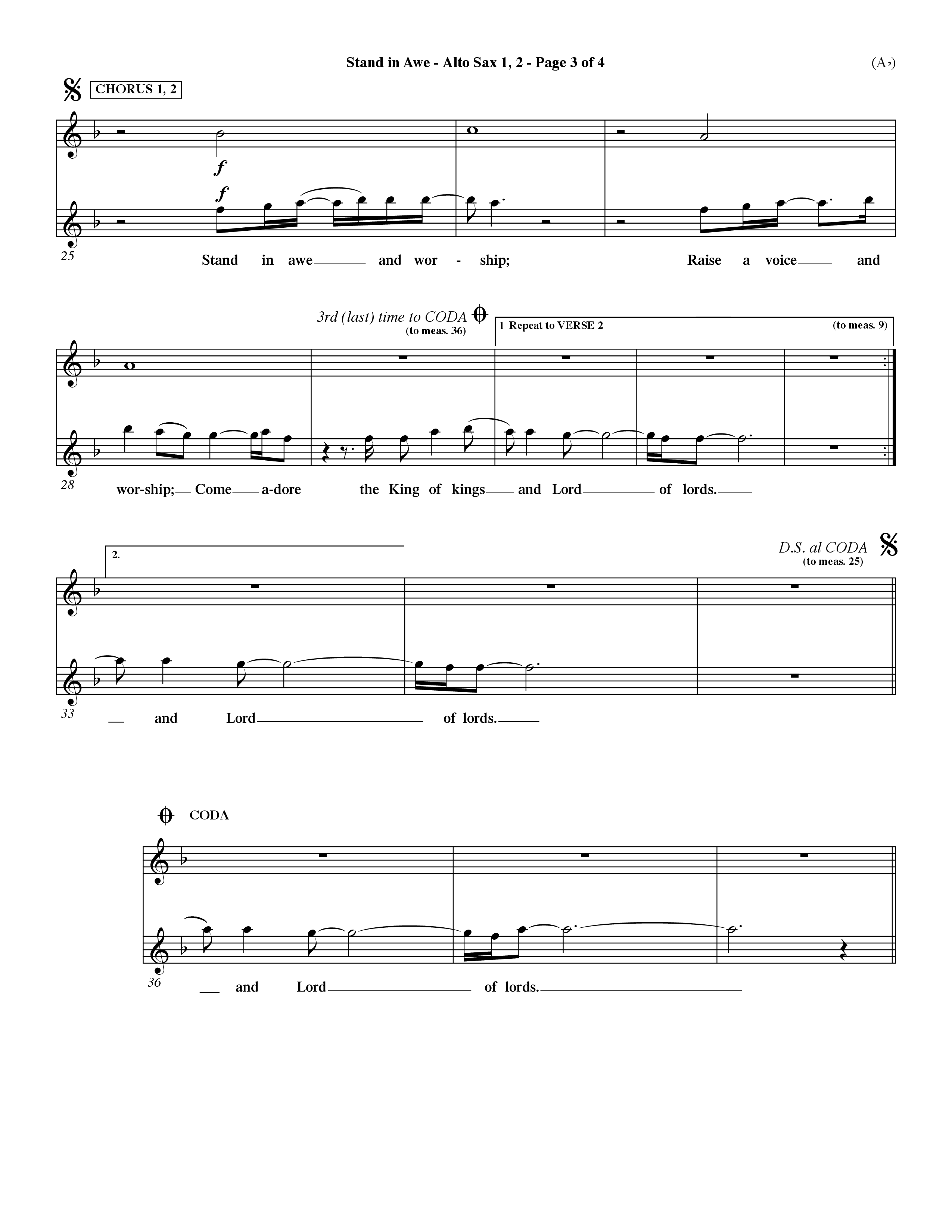 Stand In Awe (Choral Anthem SATB) Alto Sax 1/2 (Word Music Choral / Orch. Dave Williamson)