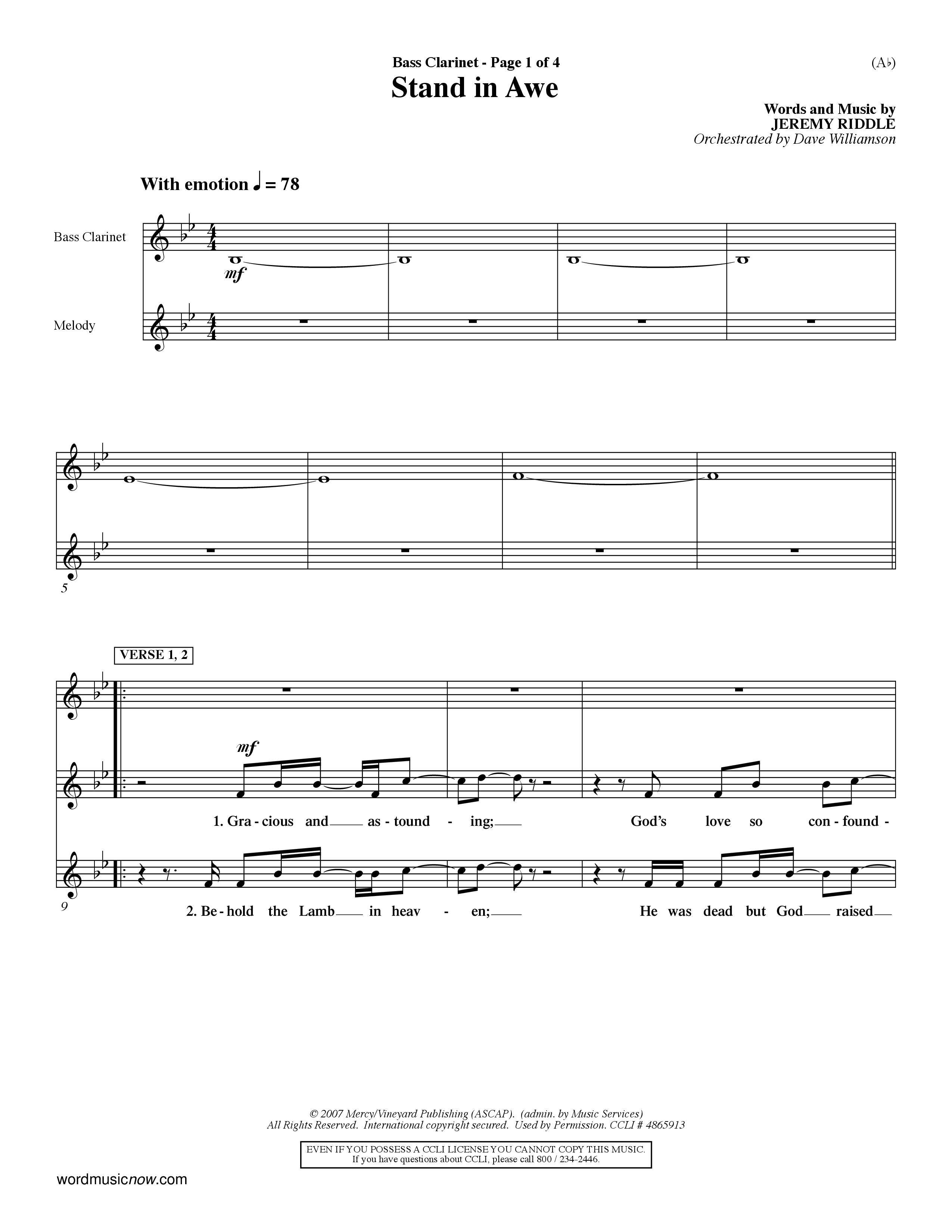 Stand In Awe (Choral Anthem SATB) Bass Clarinet (Word Music Choral / Orch. Dave Williamson)
