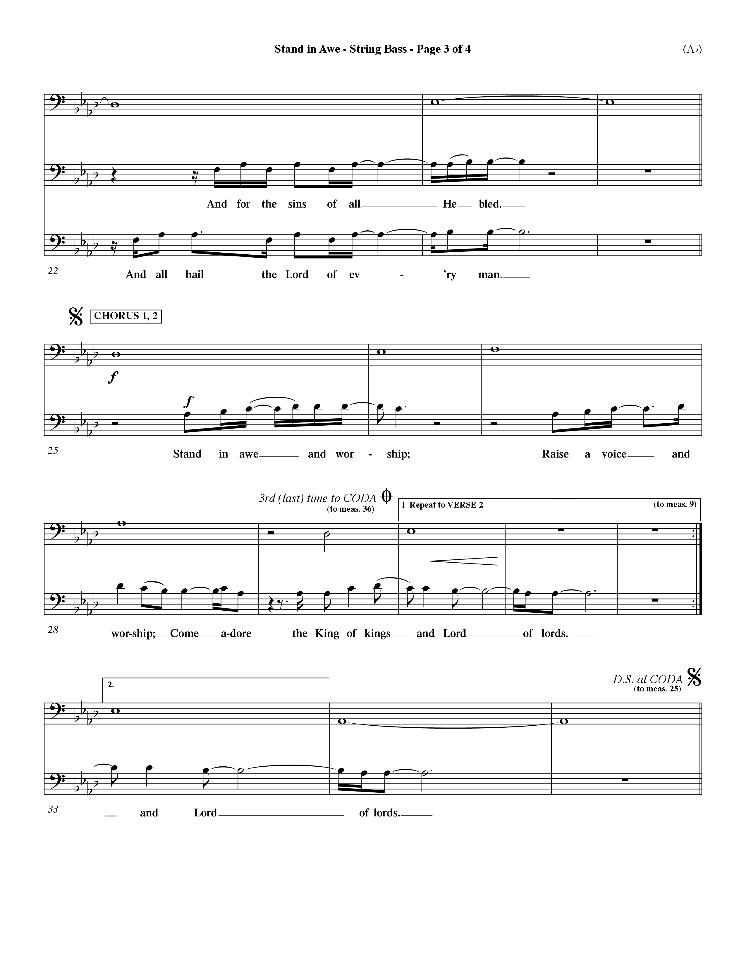 Stand In Awe (Choral Anthem SATB) Double Bass (Word Music Choral / Orch. Dave Williamson)