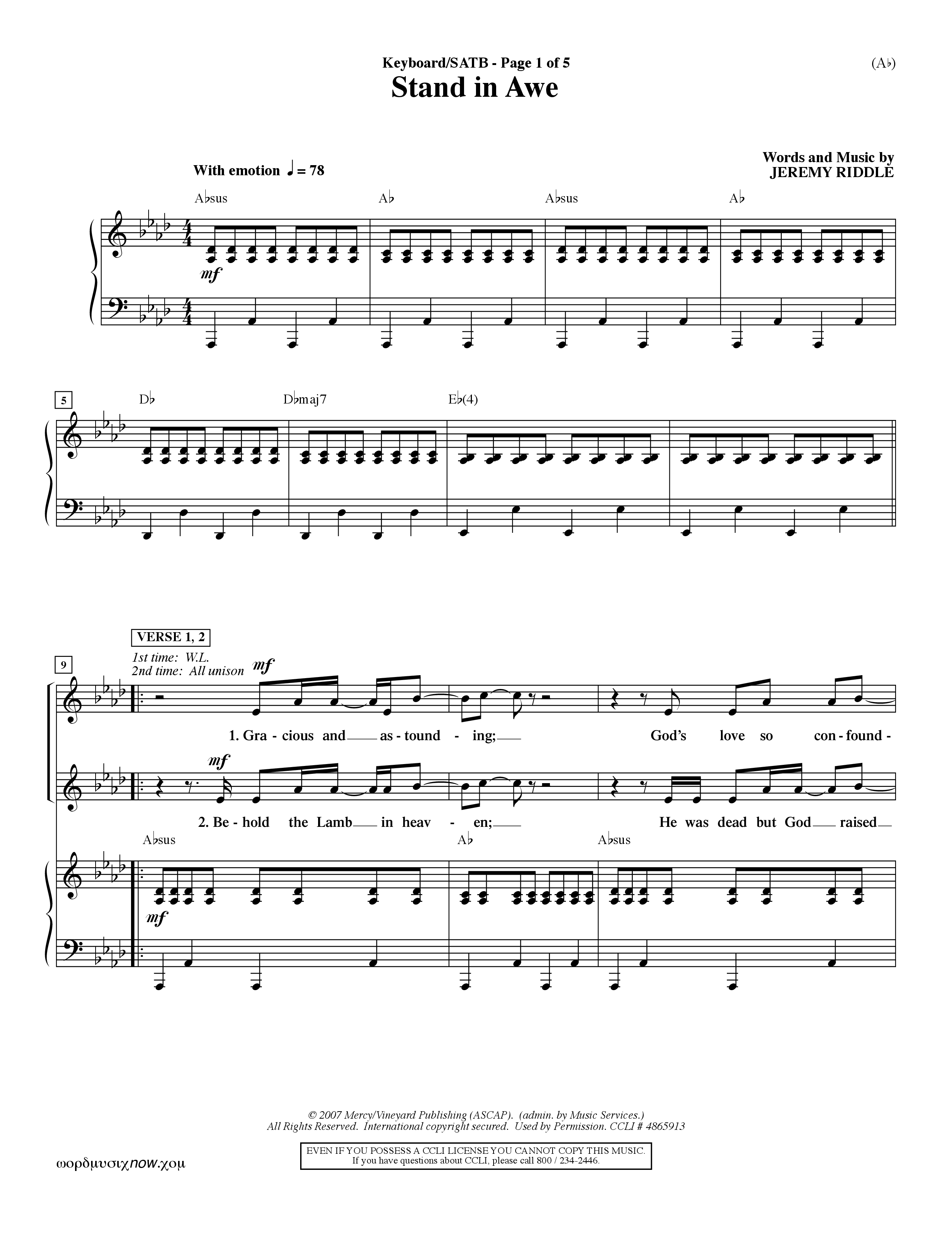 Stand In Awe (Choral Anthem SATB) Keyboard/Vocal (SATB) (Word Music Choral / Orch. Dave Williamson)