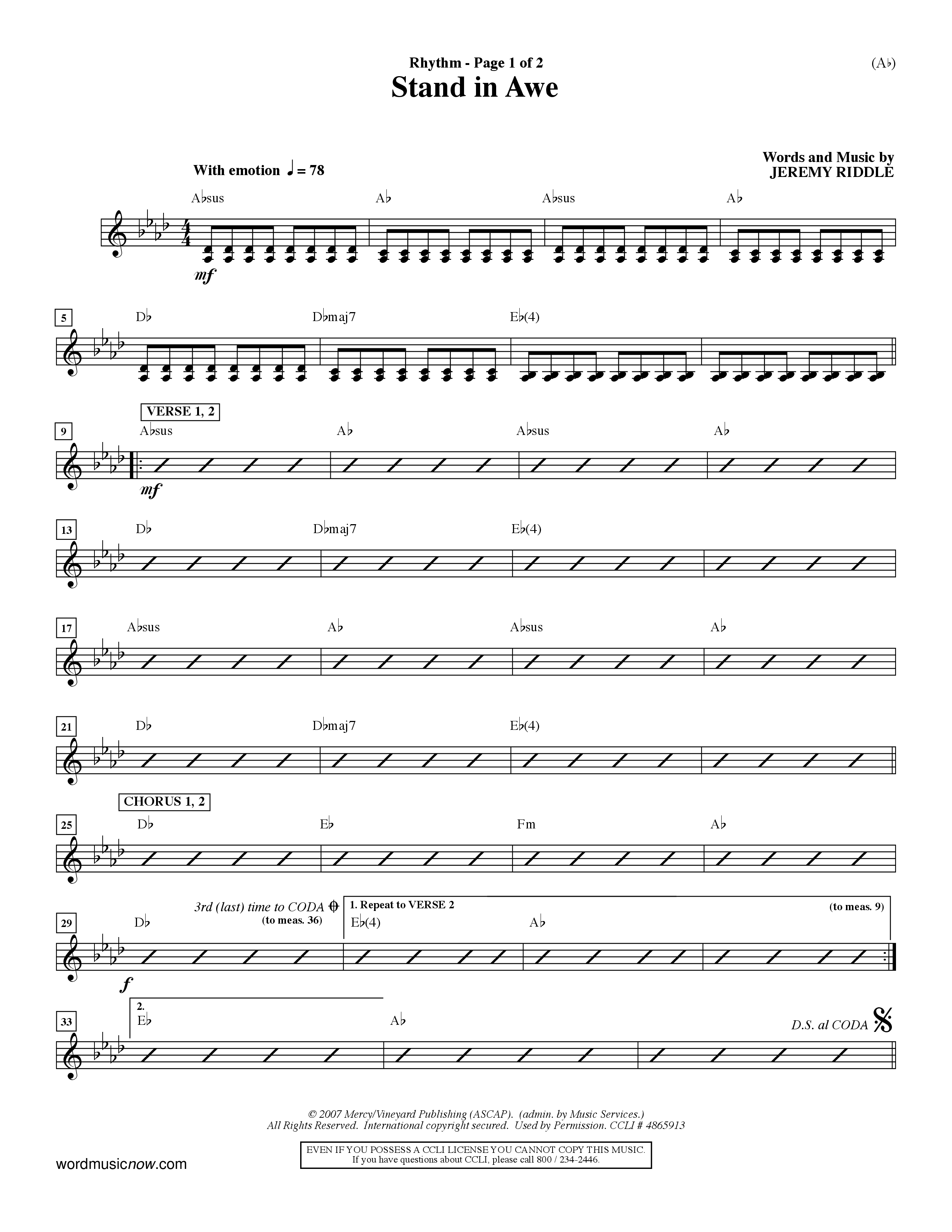 Stand In Awe (Choral Anthem SATB) Rhythm Chart (Word Music Choral / Orch. Dave Williamson)