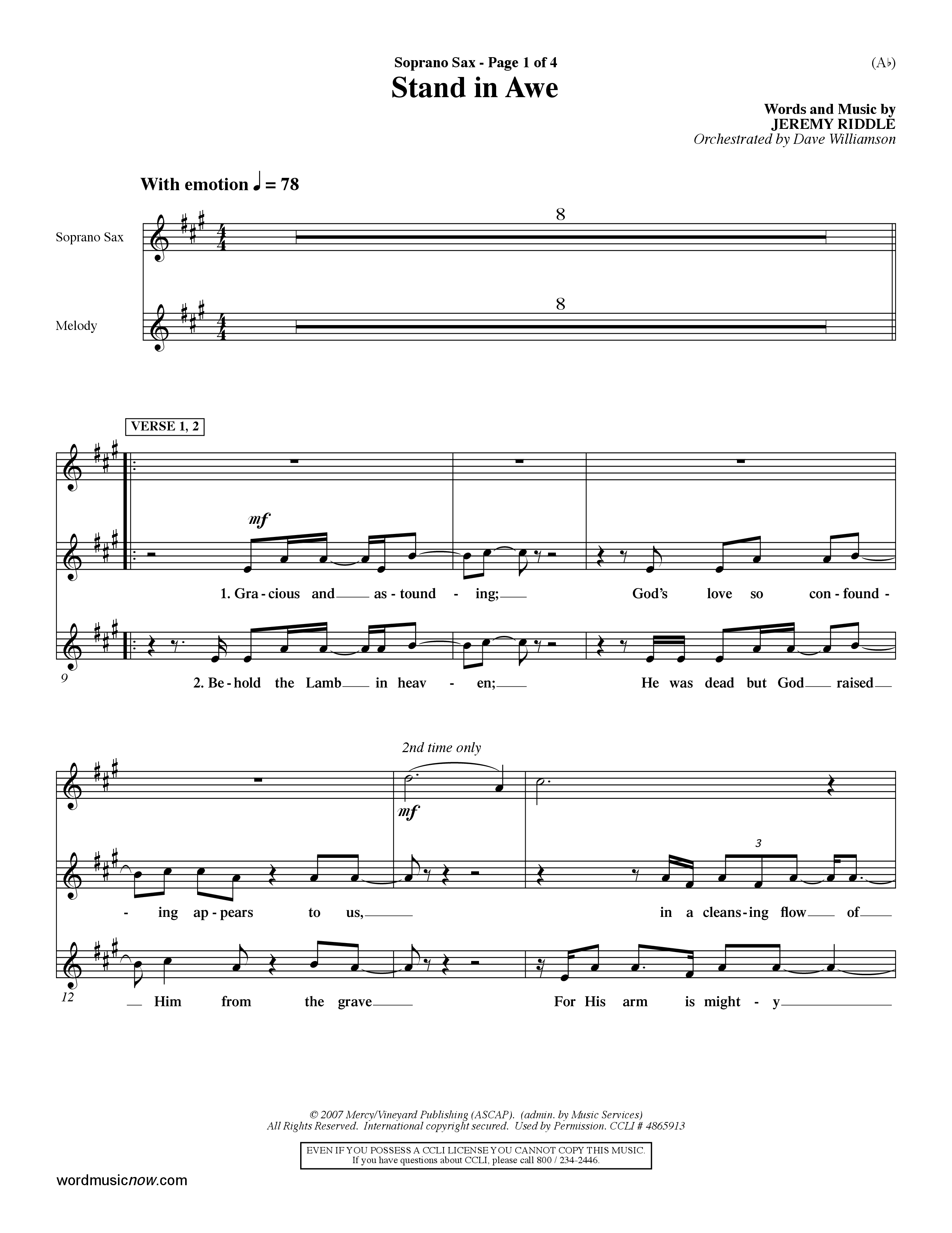 Stand In Awe (Choral Anthem SATB) Saxophone (Word Music Choral / Orch. Dave Williamson)