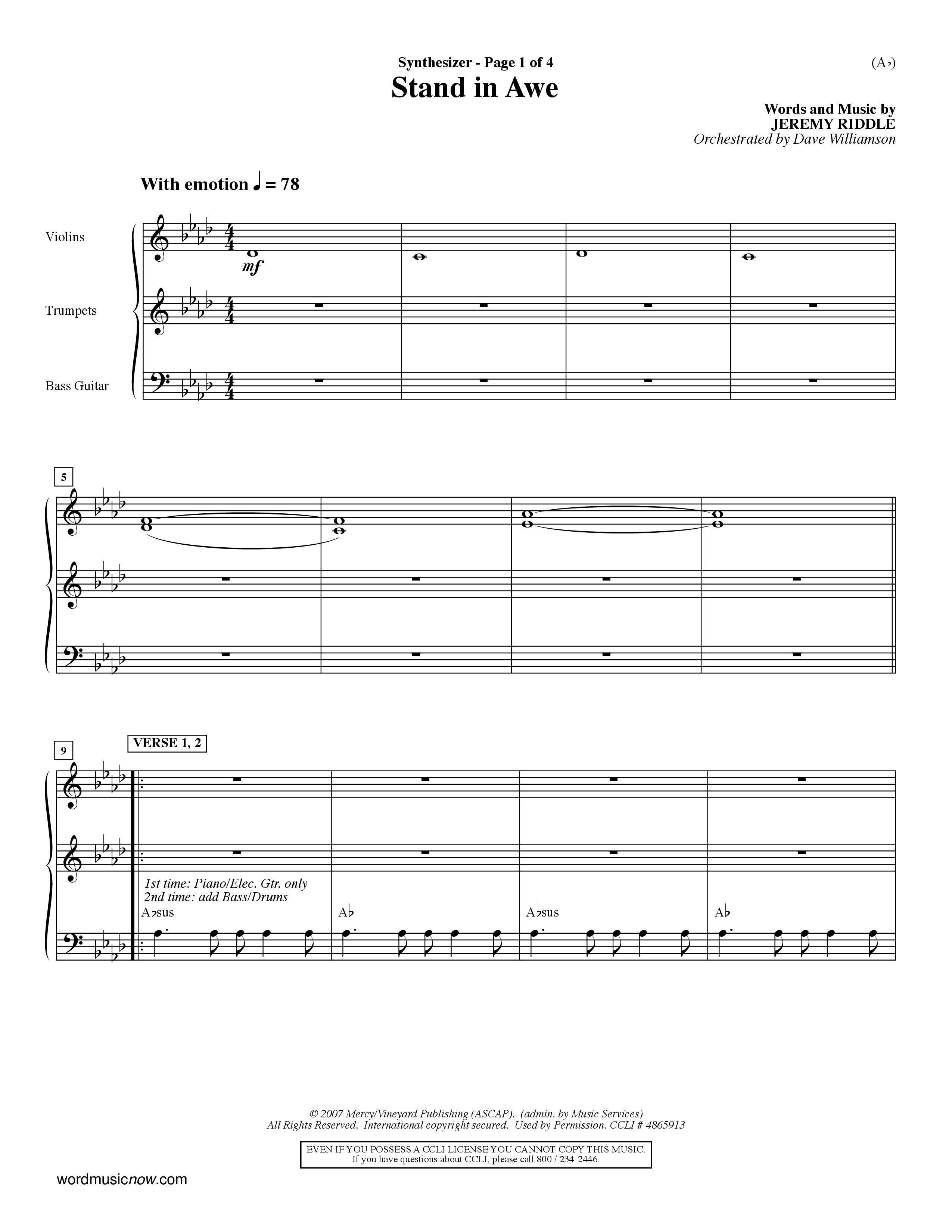 Stand In Awe (Choral Anthem SATB) Synth (Word Music Choral / Orch. Dave Williamson)