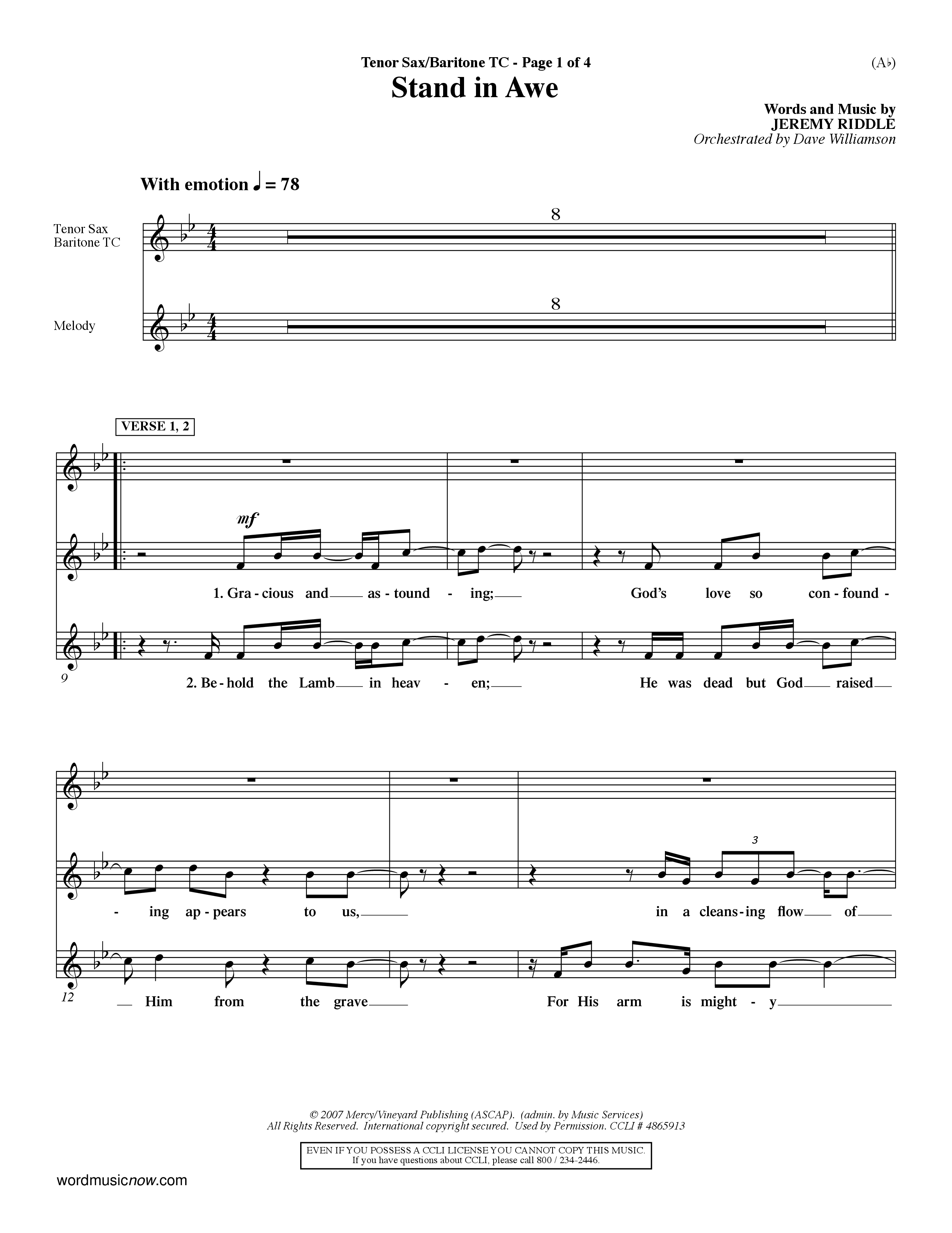 Stand In Awe (Choral Anthem SATB) Tenor Sax/Baritone T.C. (Word Music Choral / Orch. Dave Williamson)