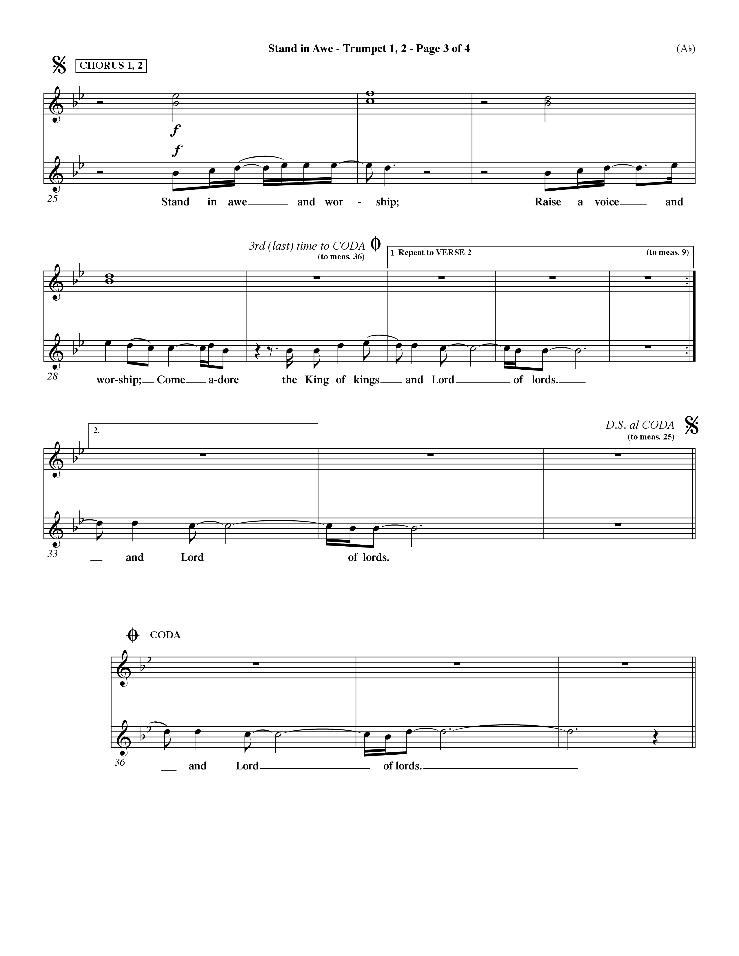 Stand In Awe (Choral Anthem SATB) Trumpet 1,2 (Word Music Choral / Orch. Dave Williamson)