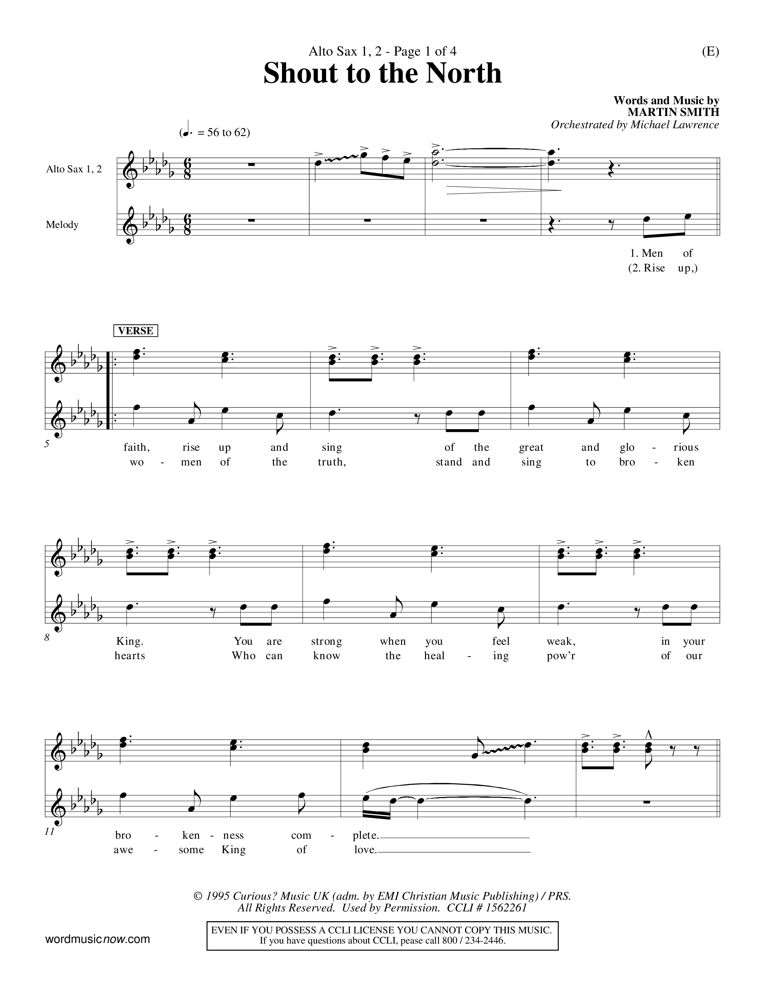 Shout To The North (Choral Anthem SATB) Alto Sax 1/2 (Word Music Choral / Orch. Michael Lawrence)