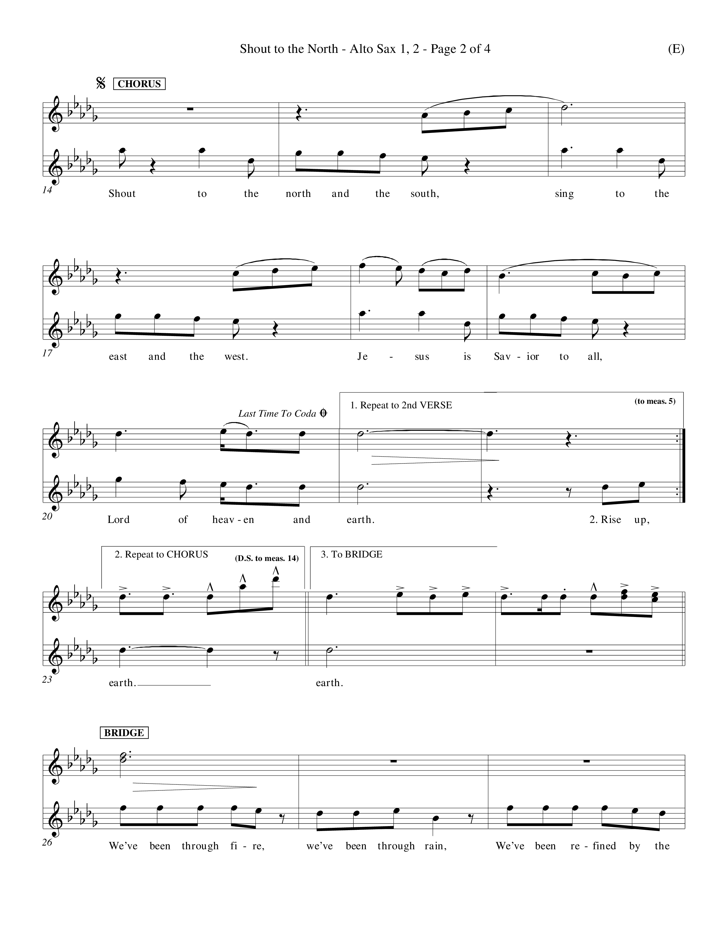 Shout To The North (Choral Anthem SATB) Alto Sax 1/2 (Word Music Choral / Orch. Michael Lawrence)