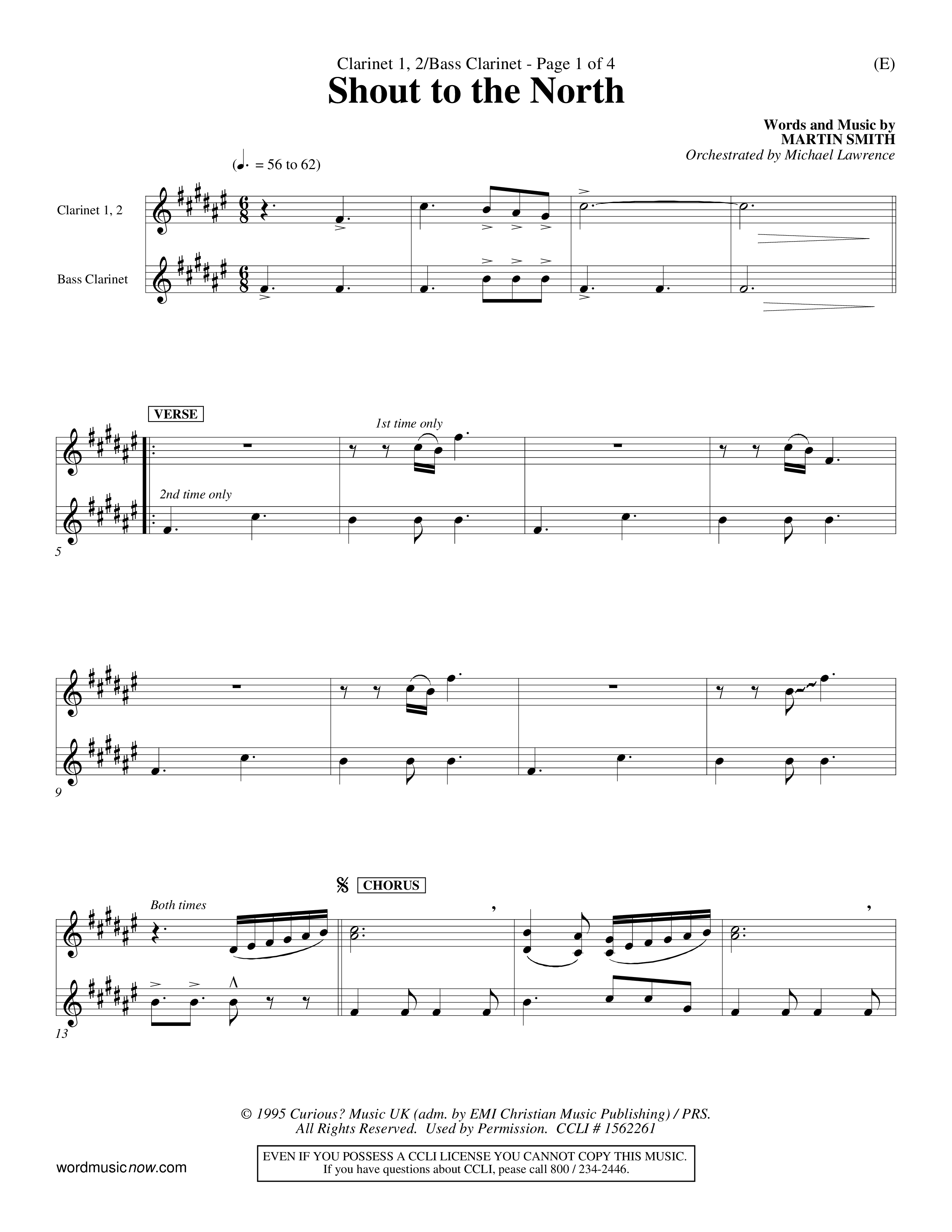 Shout To The North (Choral Anthem SATB) Clarinet 1/2, Bass Clarinet (Word Music Choral / Orch. Michael Lawrence)