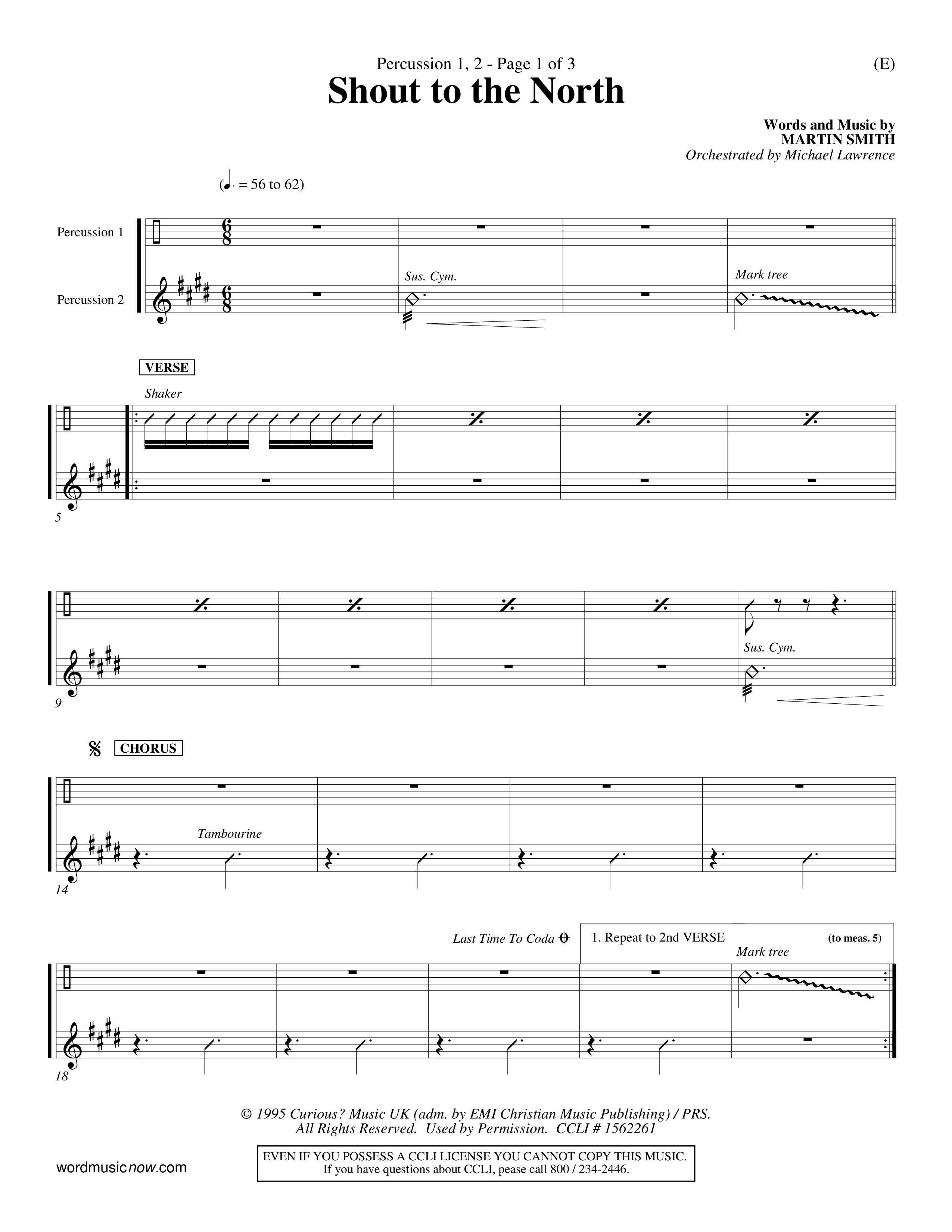 Shout To The North (Choral Anthem SATB) Percussion 1/2 (Word Music Choral / Orch. Michael Lawrence)
