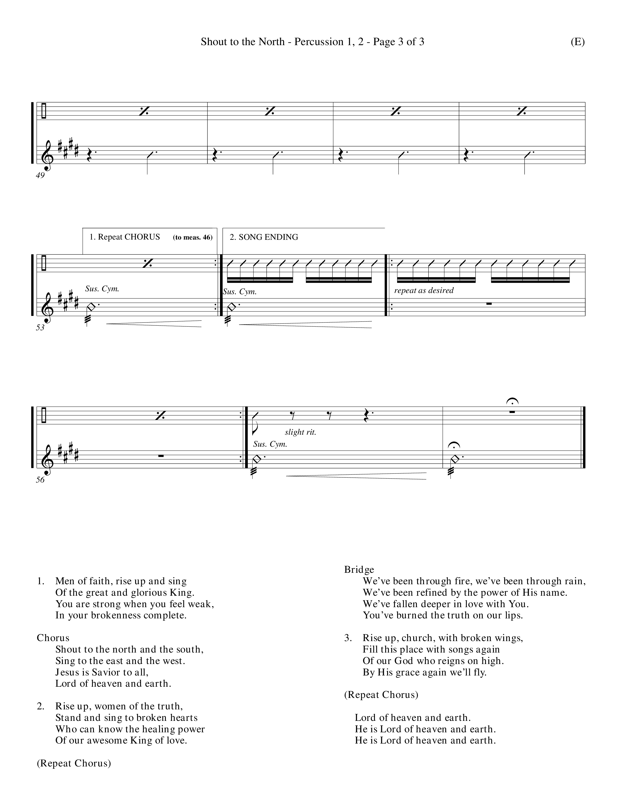 Shout To The North (Choral Anthem SATB) Percussion 1/2 (Word Music Choral / Orch. Michael Lawrence)