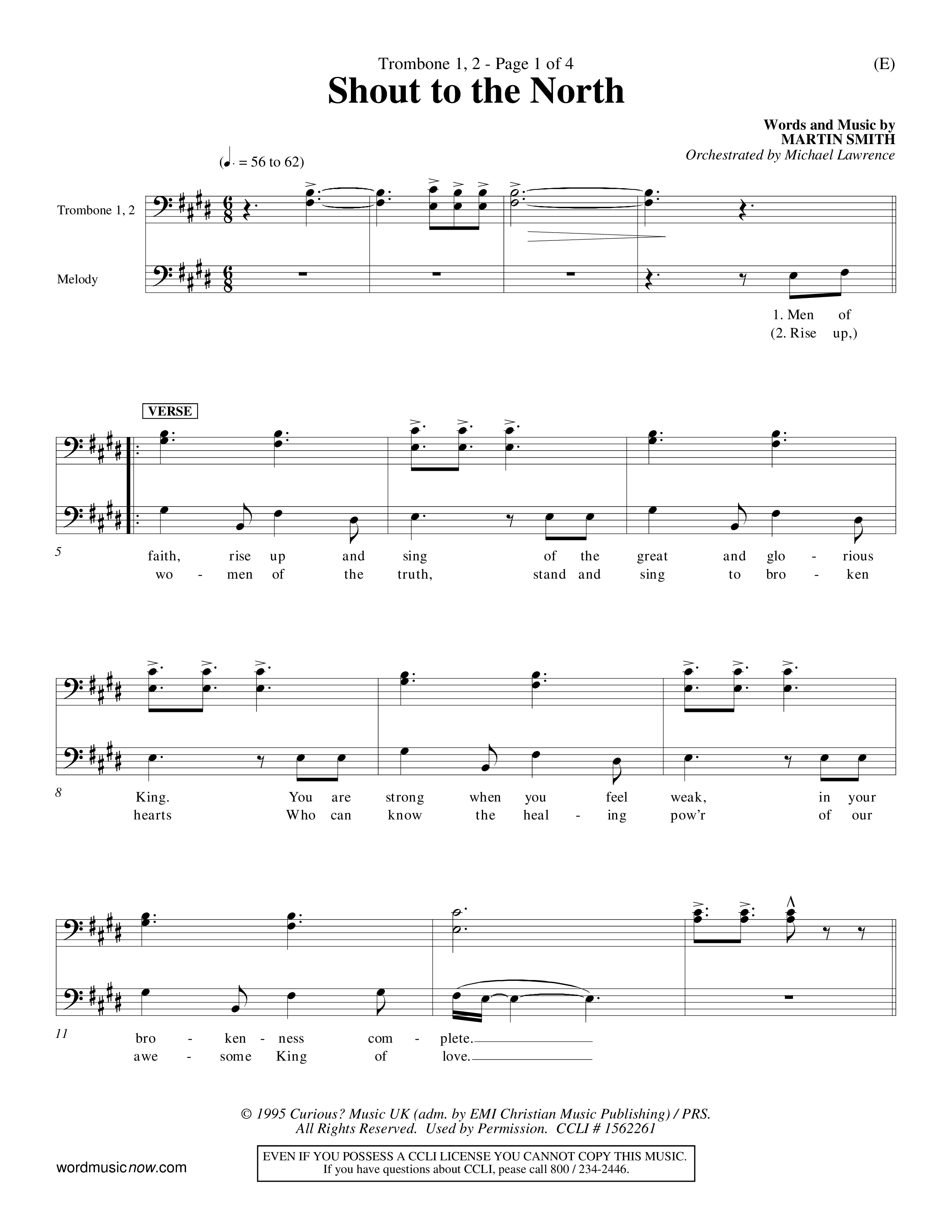 Shout To The North (Choral Anthem SATB) Trombone 1/2 (Word Music Choral / Orch. Michael Lawrence)