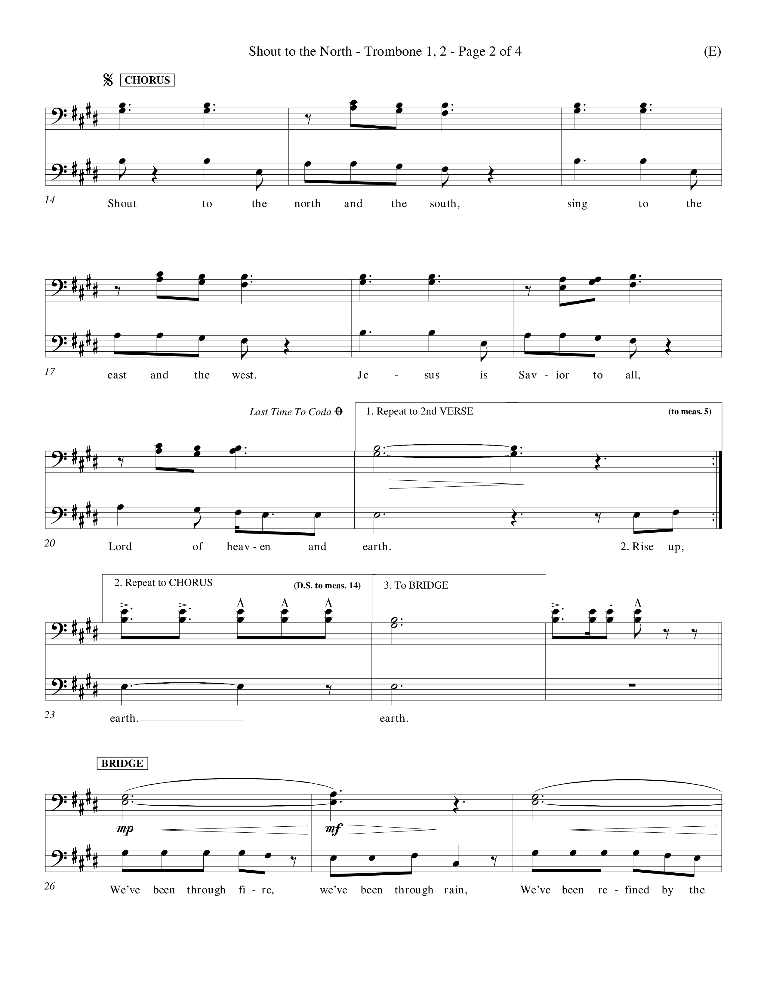 Shout To The North (Choral Anthem SATB) Trombone 1/2 (Word Music Choral / Orch. Michael Lawrence)