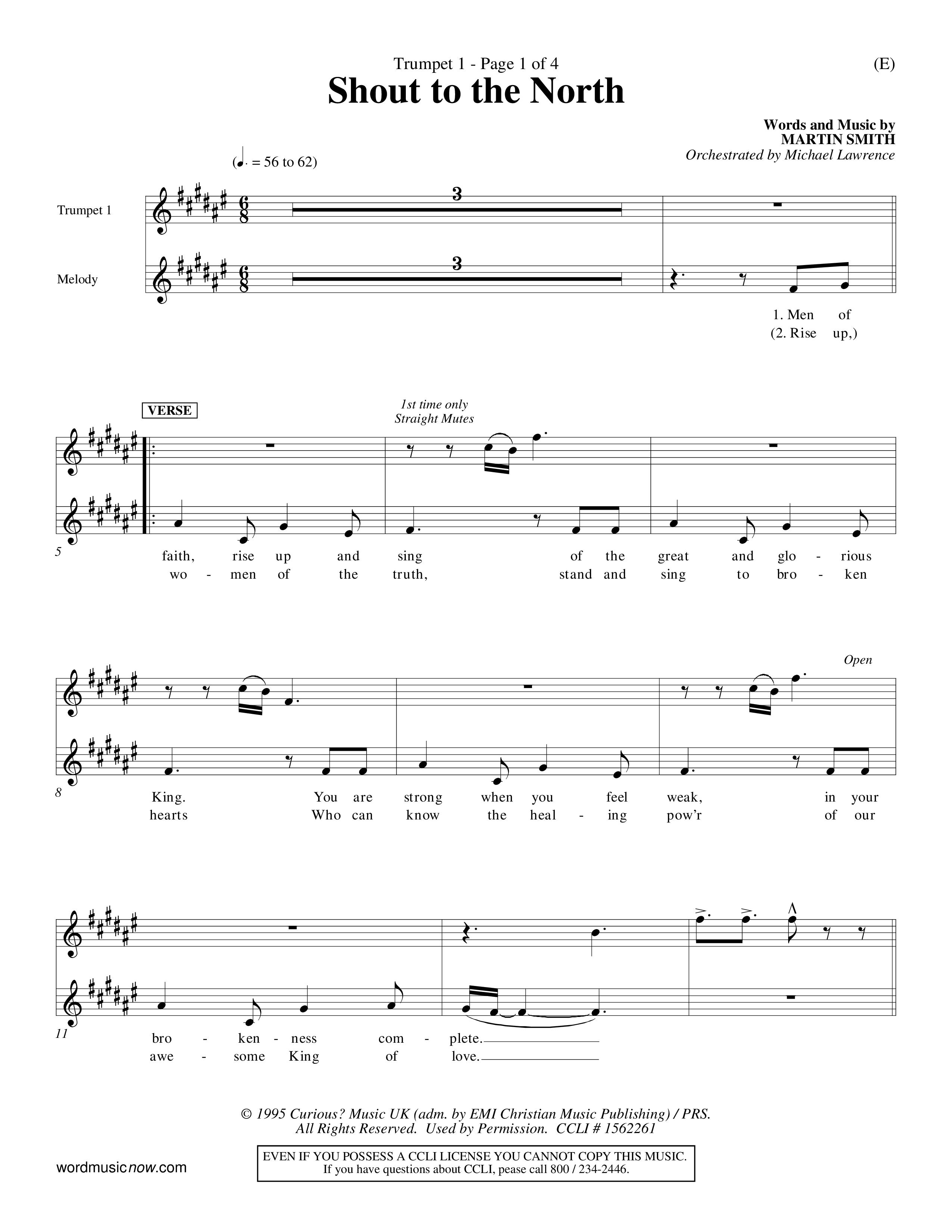 Shout To The North (Choral Anthem SATB) Trumpet 1 (Word Music Choral / Orch. Michael Lawrence)