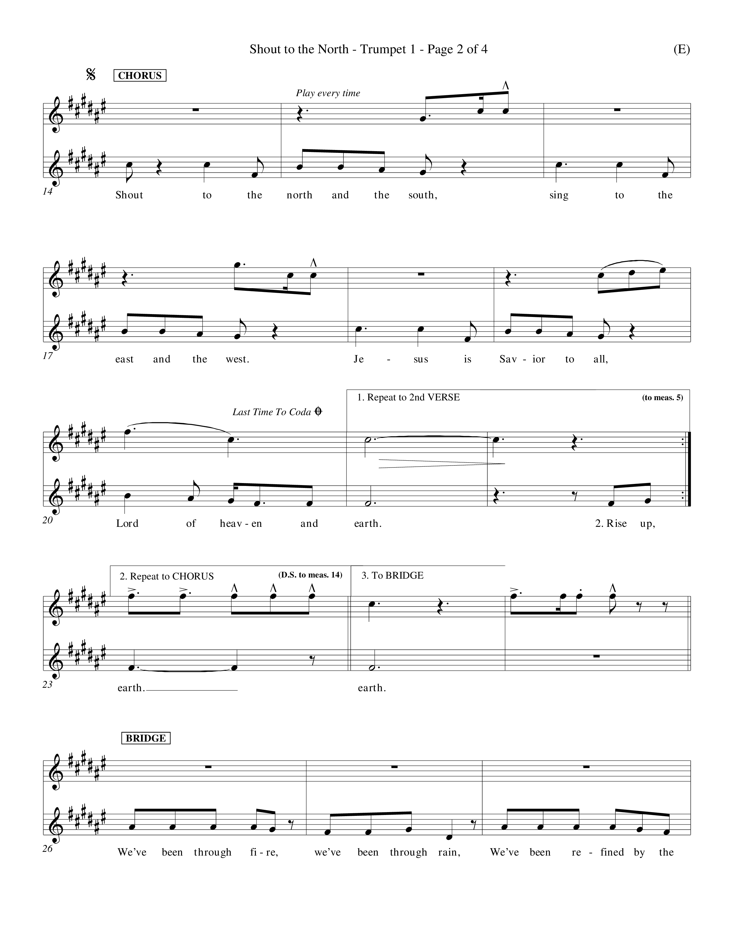 Shout To The North (Choral Anthem SATB) Trumpet 1 (Word Music Choral / Orch. Michael Lawrence)