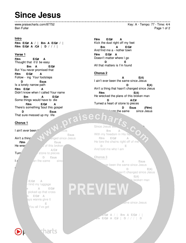 Since Jesus Chords & Lyrics (Ben Fuller)