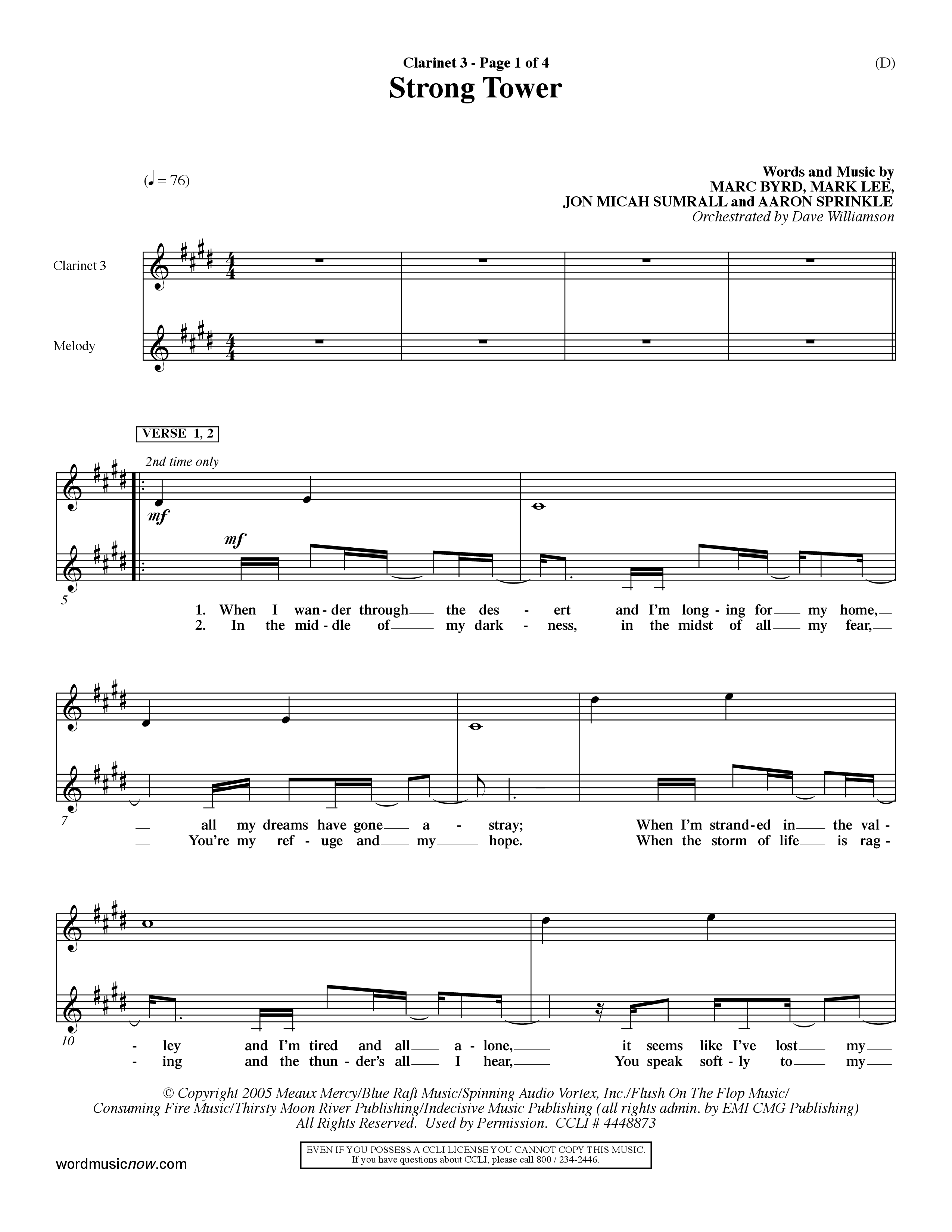 Strong Tower (Choral Anthem SATB) Clarinet 3 (Word Music Choral / Orch. Dave Williamson)